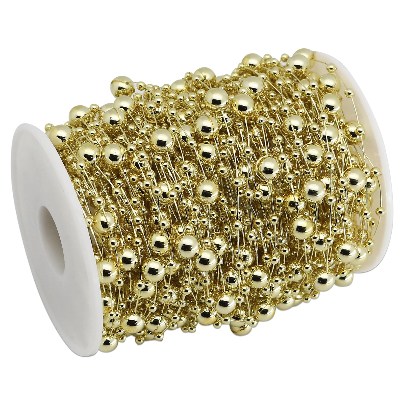 Photo 1 of 100 Feet Artificial Pearl Beads String Garland Pearl Strands Chain for Crafting Wedding Decoration Party Centerpieces Bridal Bouquet Crafts Flower DIY Supplies (Gold)