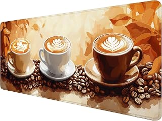 Coffee Desk Mat Gaming Mouse Pad Coffee Beans Leaves Leisure Work Large Gaming Mouse Mat with Stitched Edges,Non-Slip Waterproof Rubber Base Mouse Mat Office Computer Keyboard Laptop Home 31.5"x11.8"