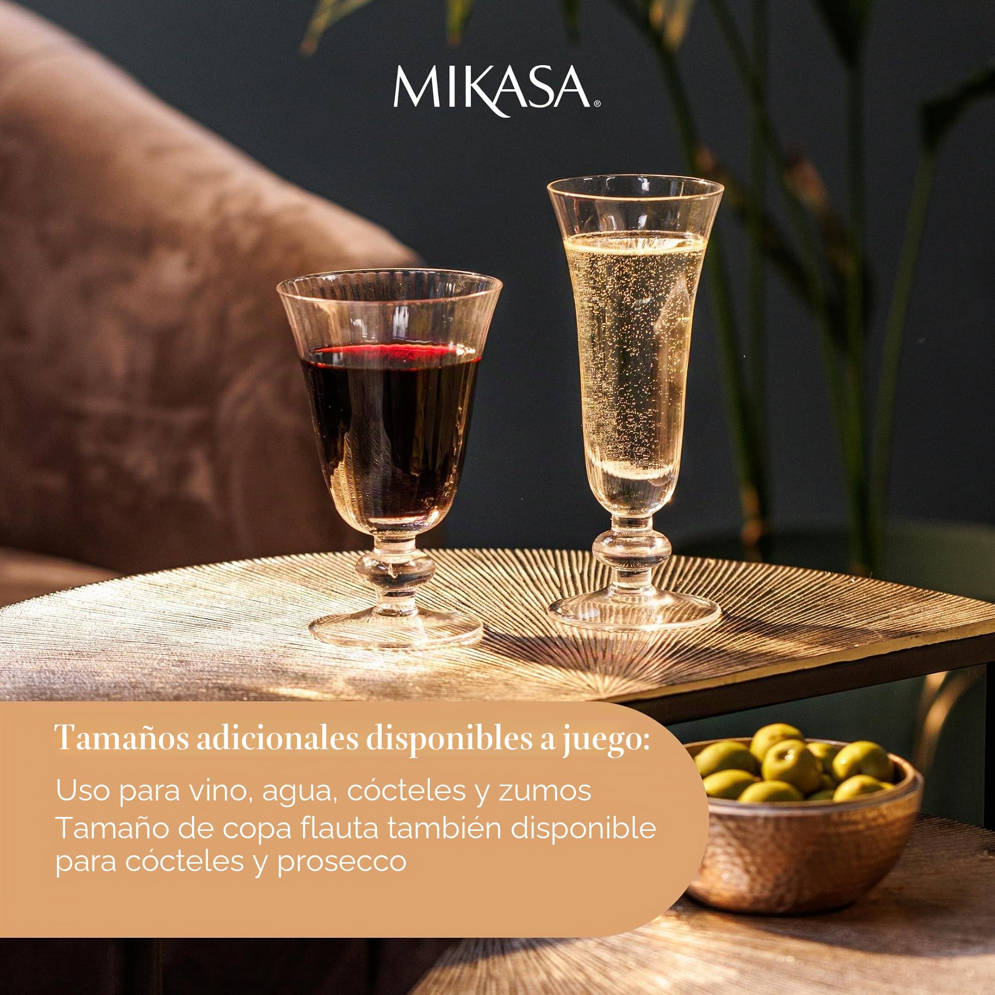 Mikasa Salerno Copas de Vino de Cristal, 260ml, Juego de 4 Copas Finas Transparentes sin Plomo con Pie Corto y Borde Ancho - Aptas para Lavavajillas