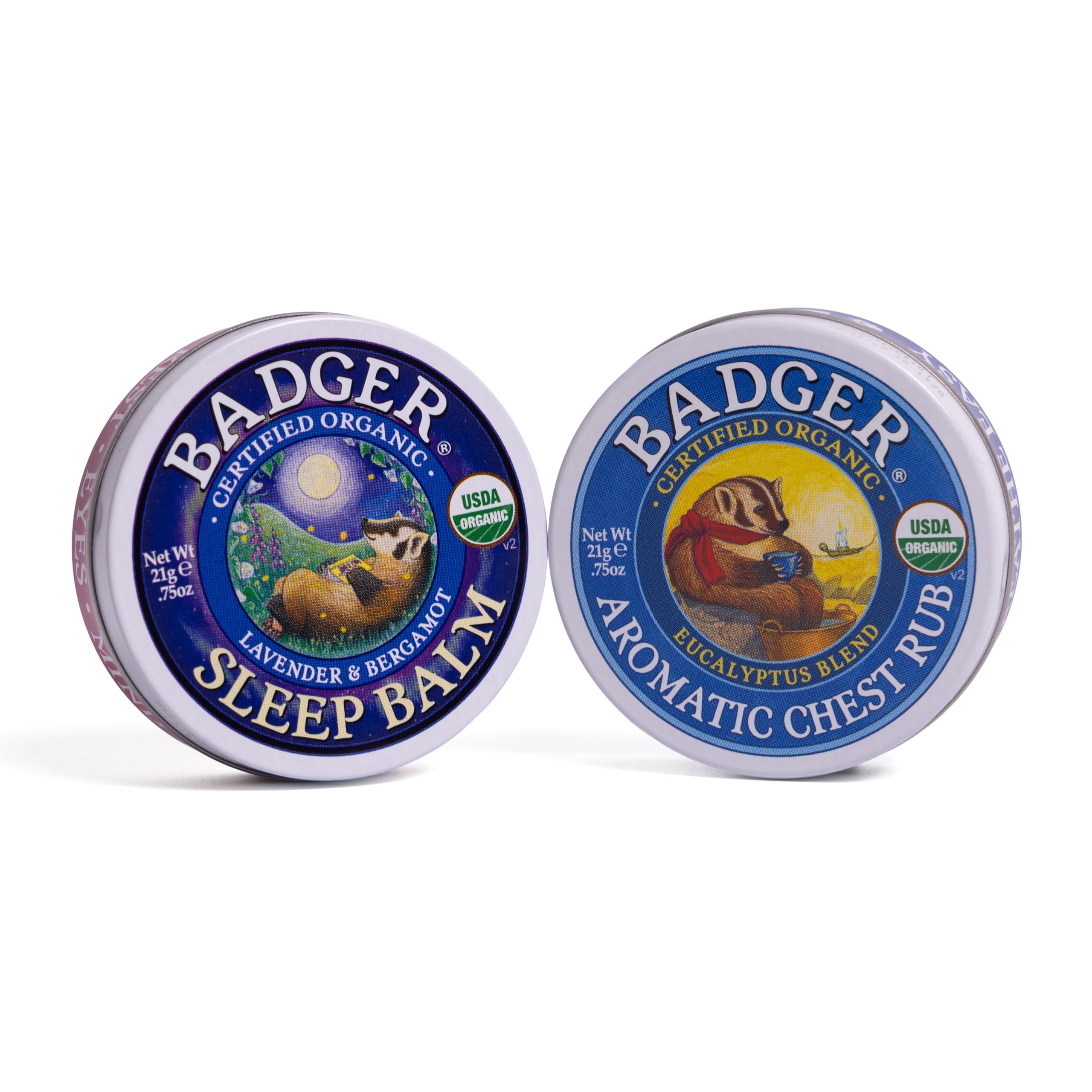 Badger Mini Sleep Balm & Mini Aromatic Chest Rub Duo | Natural Sleep Aids | Calms The Mind & Clears The Sinuses | Cruelty & Gluten-Free (2 Pack x 21g)