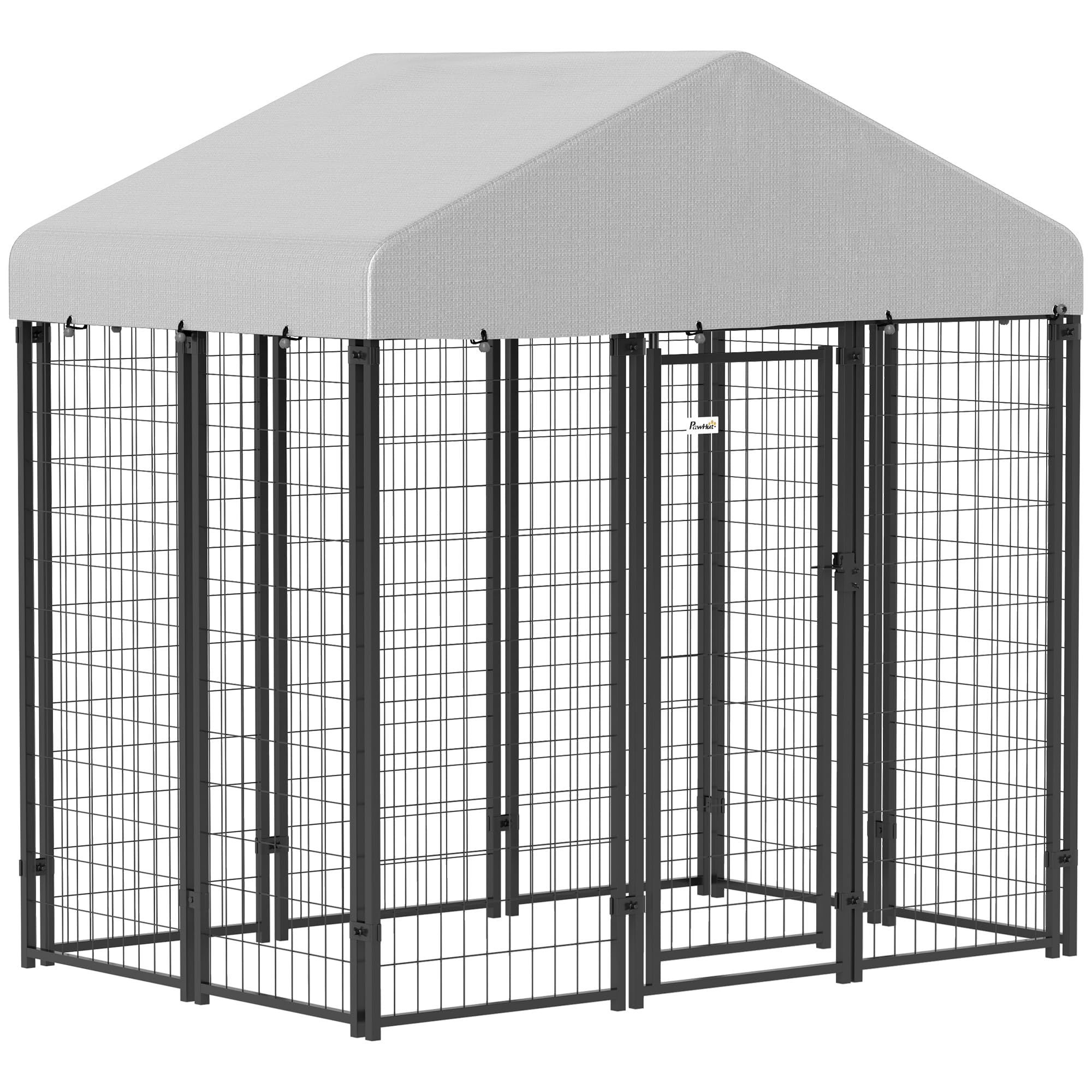 PawHut Outdoor Dog Kennel with Roof, 6' x 4' x 6' Heavy Duty Welded Wire Dog Playpen Enclosure with Escape-Proof Lock, UV-Resistant & Waterproof Cover, for Medium Dogs, Chickens, Ducks, Silver