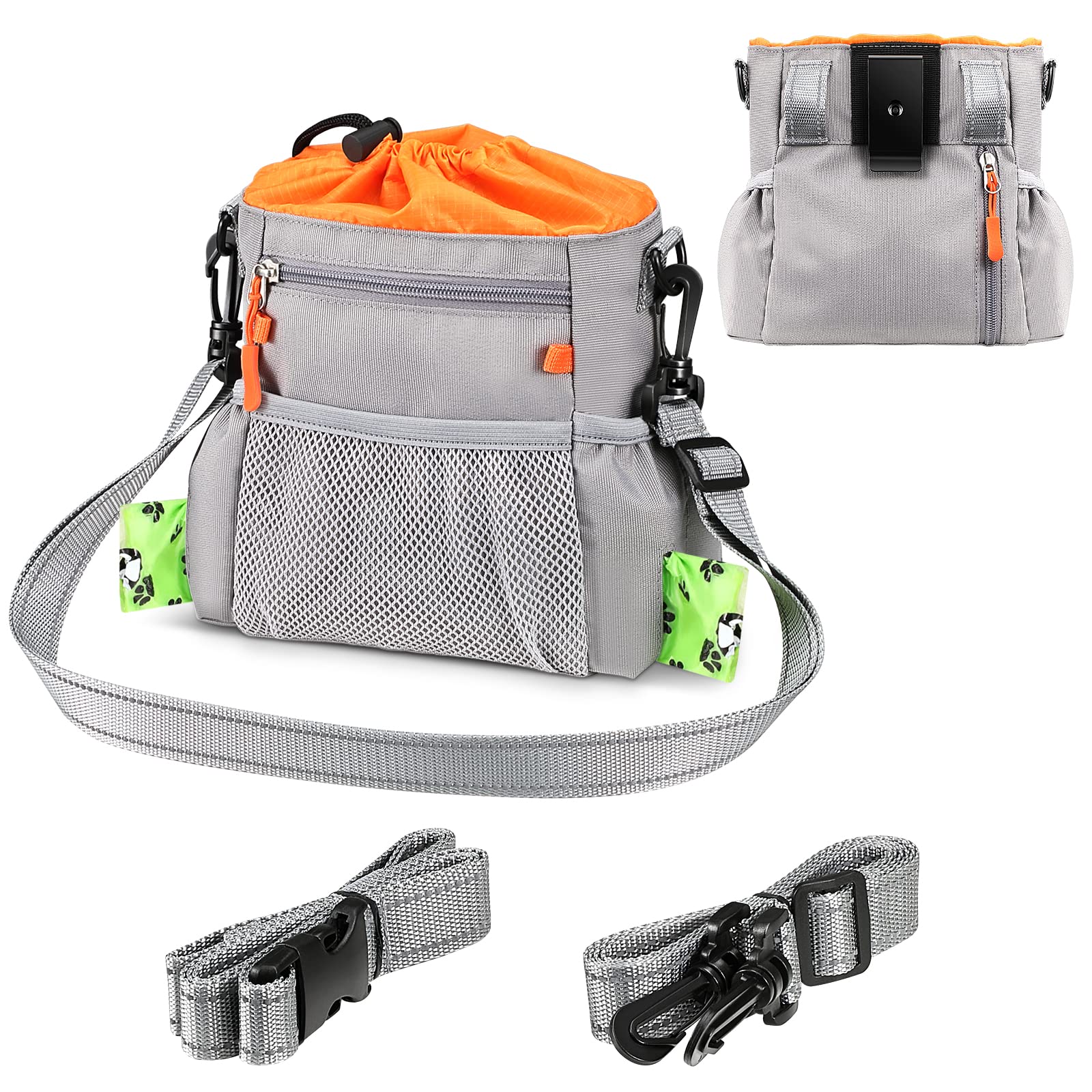 Dog Treat Training Pouch Bag for Small to Large Dogs, KENOBEE Easily Carries Pet Toys Kibble Treats, Built-in Poop Bag Dispenser, Shoulder Strap, Belt and Belt Clip, Exterior Pocket for Phone Keys