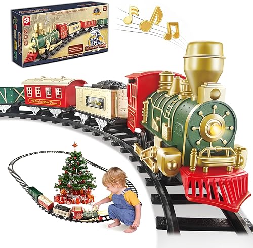 Juego de tren de Navidad para árbol, tren de juguete eléctrico con luz y sonidos, tren para niños con 10 pistas para niños de 3 a 8 años, juego de