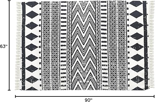 Miniatura 10 de USTIDE Alfombra tejida a mano de 3 x 5 pies, alfombra decorativa para dormitorio, borlas de algodón grandes, alfombra de área bohemia con flecos
