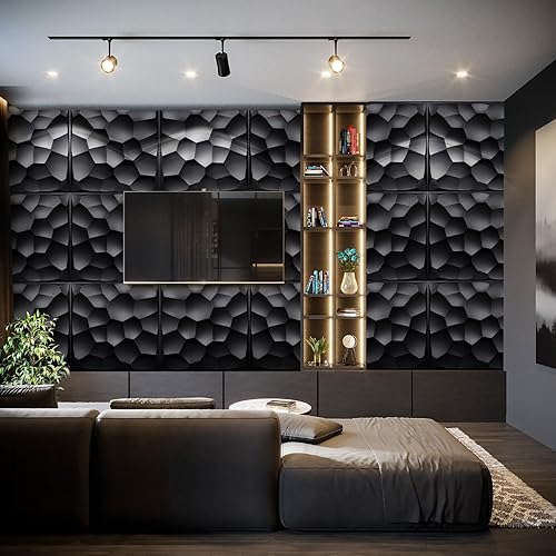 Miniatura 2 de STICKGOO Paneles de pared 3D negros para despegar y pegar, paneles de pared de PVC para decoración de pared interior, decoración de pared moderna de
