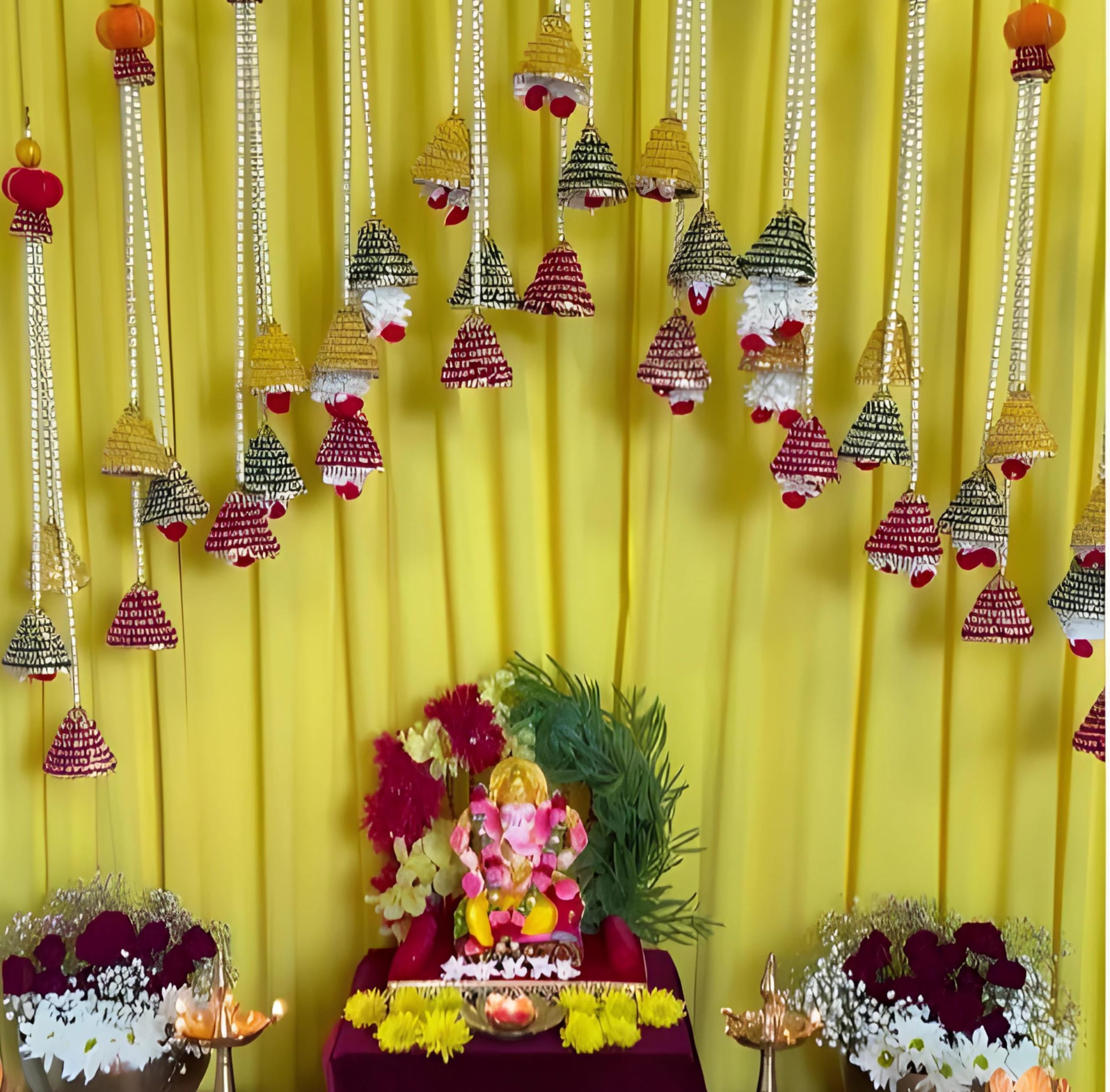 RR Crafts Multicolour Cone Hangings for Decoration, Pack of 4 Garlands for Wedding, Haldi, Event, Decoration Backdrop, Multi Color Hangings 22 inch Each, 59 Centimeters