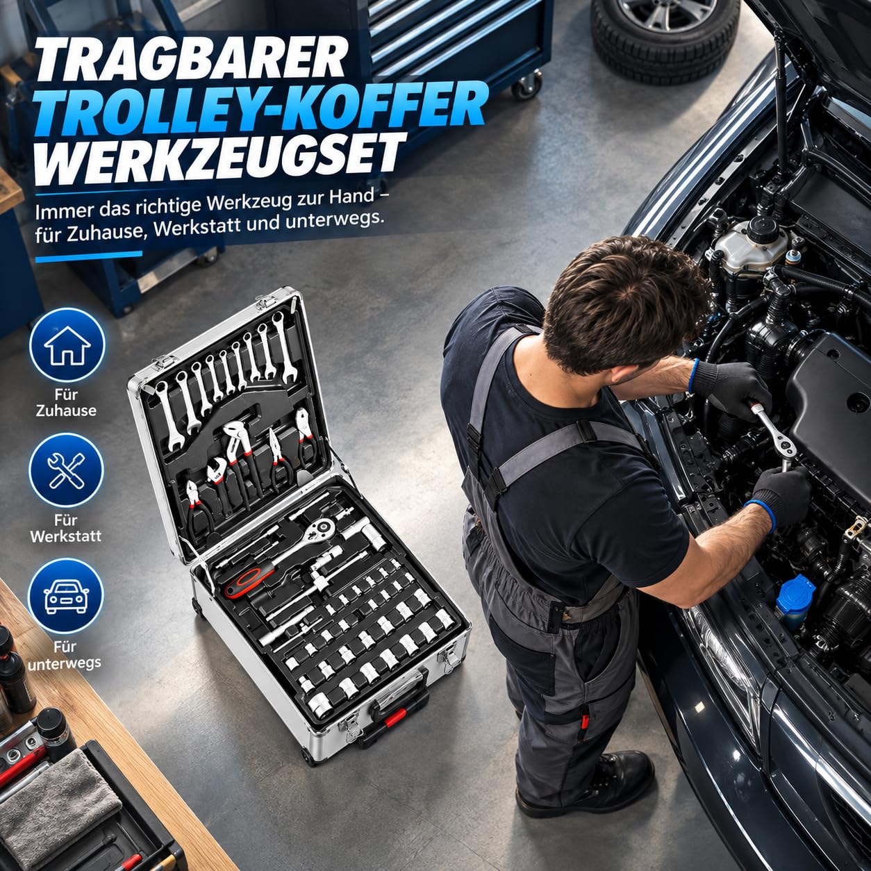 Werkzeugkoffer gefüllt Werkzeug-Set Aluminiumkoffer Rollkoffer Werkzeugkasten