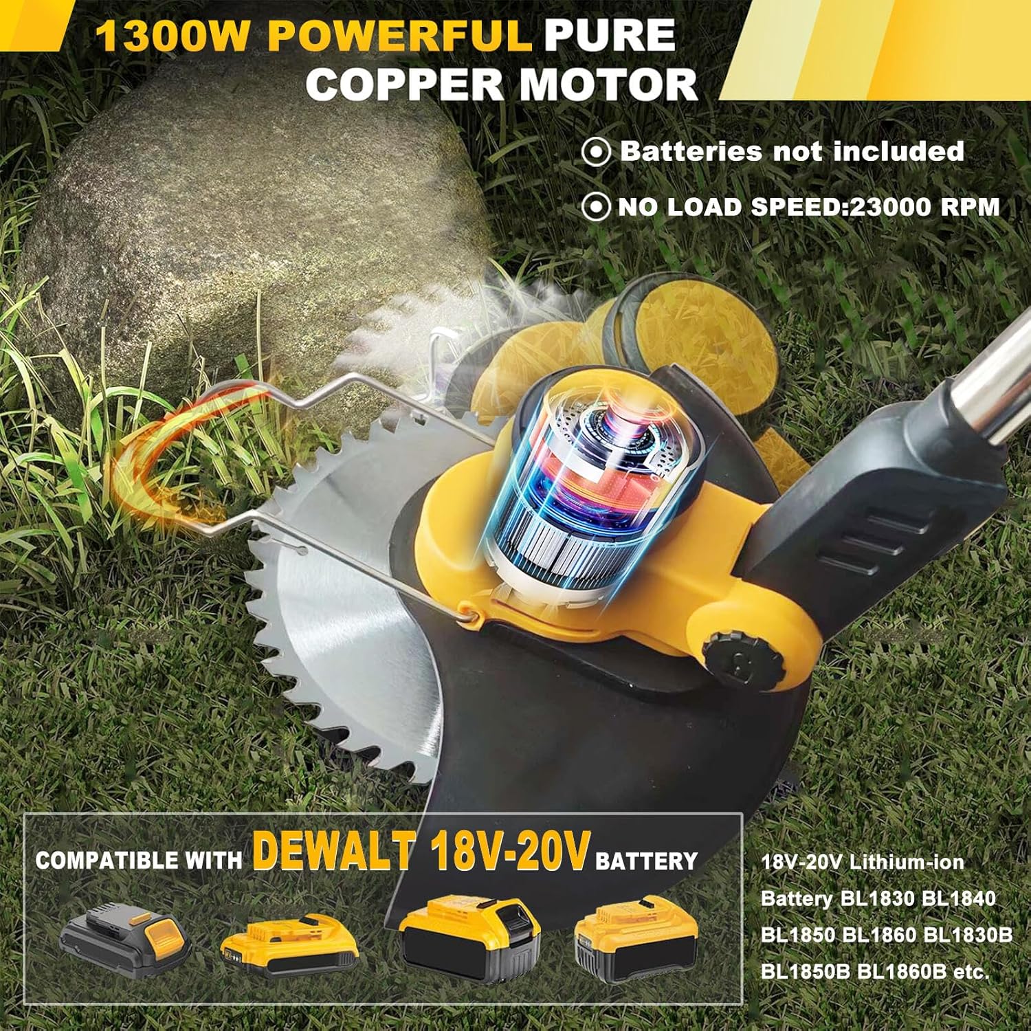 Cordless Weed Wacker for Dewalt 20V Battery, 4 in 1 Weed Eater Battery Powered, 1300W Lightweight Electric Weed Wacker, String Trimmer, Brush Cutter for Lawn, Yard and Bush Trimming (No Battery)