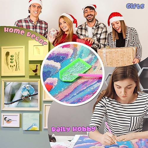 Miniatura 7 de QAZWSX Kits de pintura de diamantes azules para adultos, 5D DIY colorido taladro completo redondo kits de arte de diamantes loros pintura de