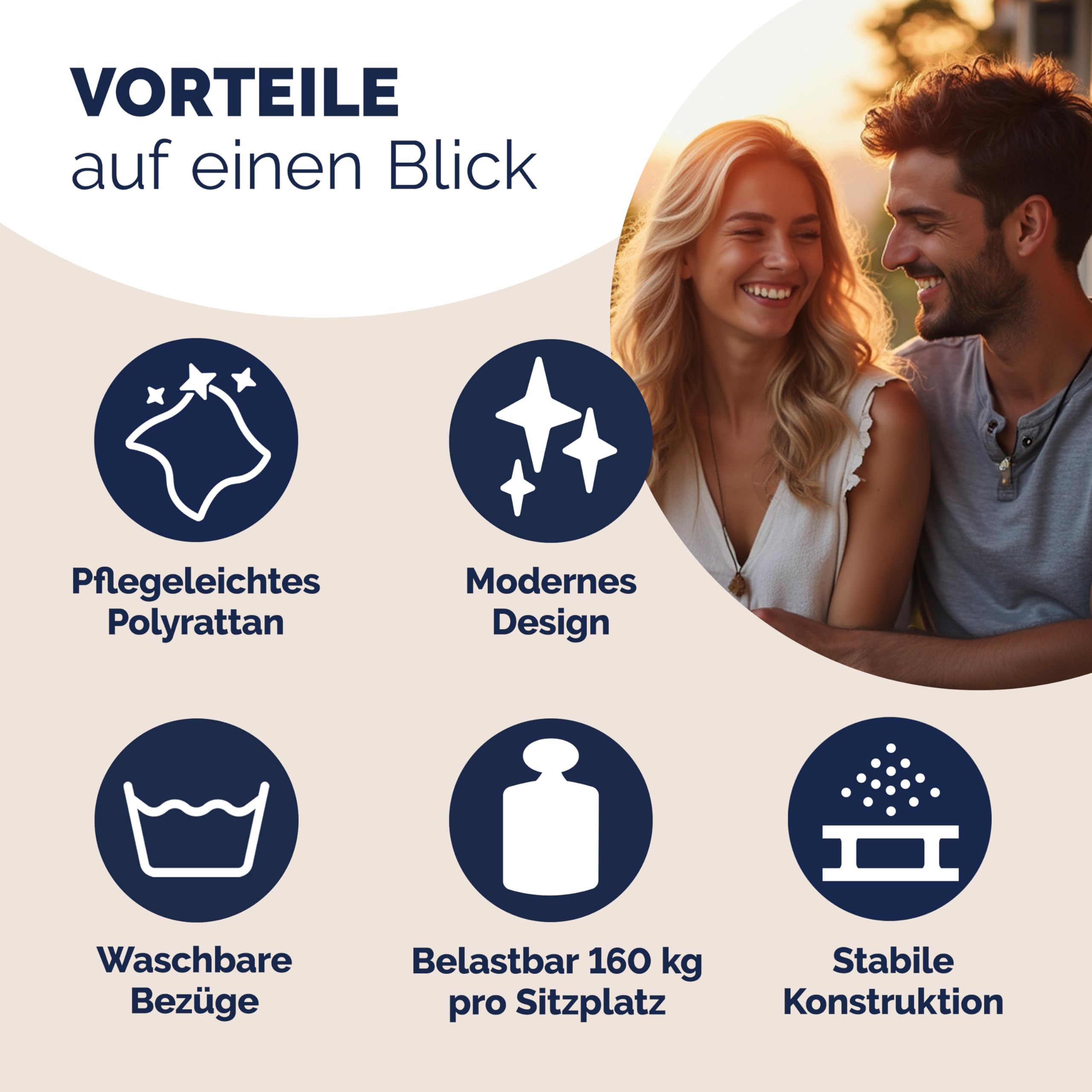 Casaria® Gartenbank Wetterfest Polyrattan Tisch Auflagen 320kg Belastbarkeit UV-beständig Garten Balkon Bank Möbel Sitzbank 2-Sitzer 143x55x88cm Creme