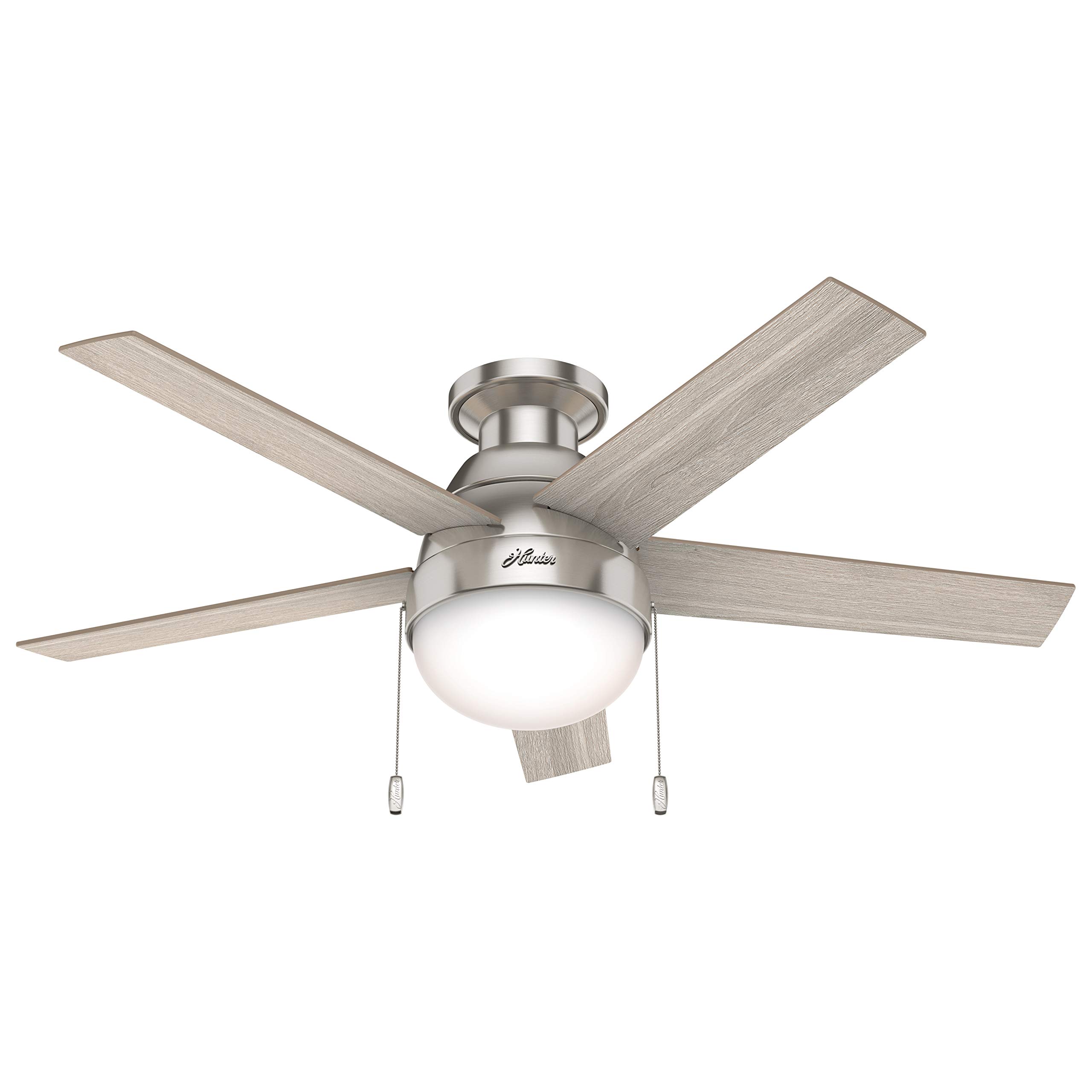 Hunter Fan 46 inch Brushed Nickel Low Profile Indoor Ceiling Fan with Light Kit (Renewed)
