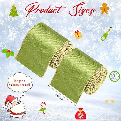 Miniatura 9 de 2 rollos de cinta de terciopelo de Navidad de 2.5 pulgadas, 10 yardas, de una sola cara, de terciopelo liso de Navidad para envolver regalos,