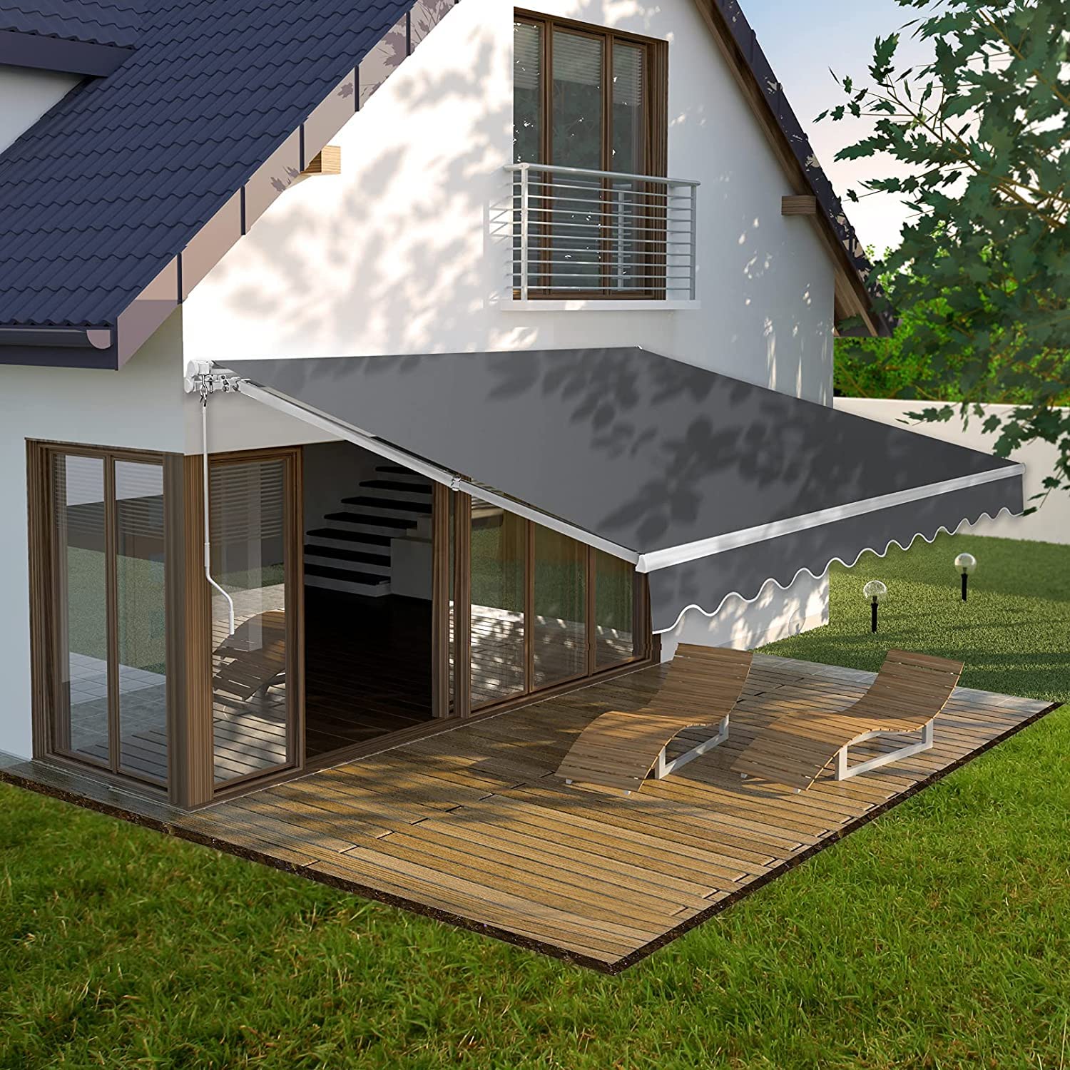 WABHDN Retractable Manual Awning,Folding Canopy with Fittings & Crank Handle Patio, Waterproof UV Resistant Sun Shade Shelter for Gazebo, Garden, Courtyard, Restaurant,3m x 2.5m