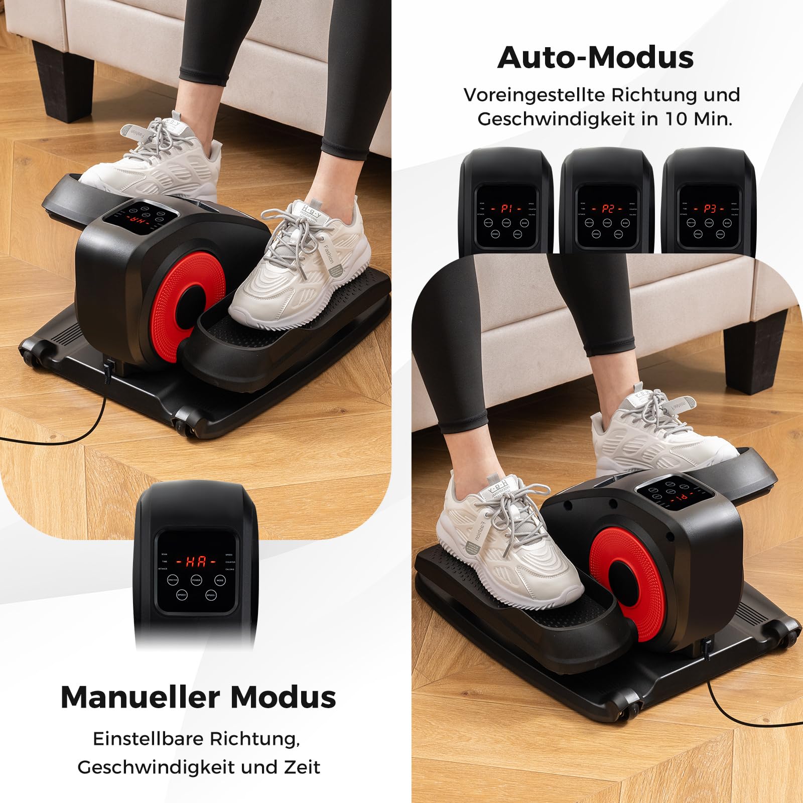 COSTWAY Ellipsentrainer unter den Schreibtisch, elektrischer Pedaltrainer mit Anzeigemonitor & Fernbedienung, Bewegungstrainer Stepper für Bewegung, Sitzende Pedal Exerciser für Zuhause Büro (Rot)