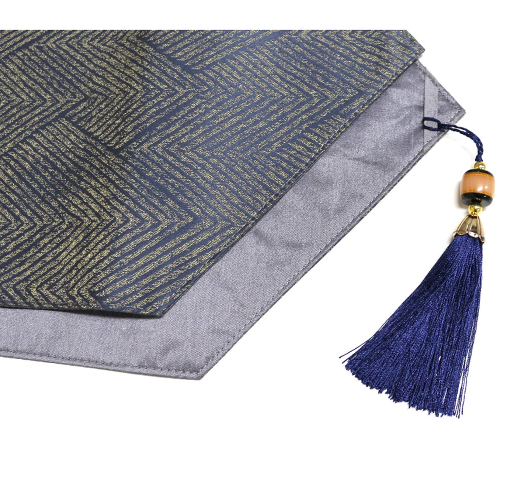 Runner Moderno Tavolo, Cotone Motivo jacquard a spina di pesce con nappina Runner da Tavola Decorazione da Tavola per Compleanni & Matrimoni (Blu scuro Oro, 35 x 183 cm)