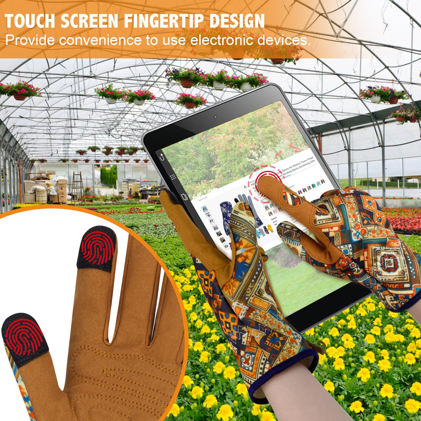 Gants de Jardin en Cuir pour Femmes Gants de Jardin Résistant à L'épingle Écran Tactile Gants de Travail Cadeaux, M