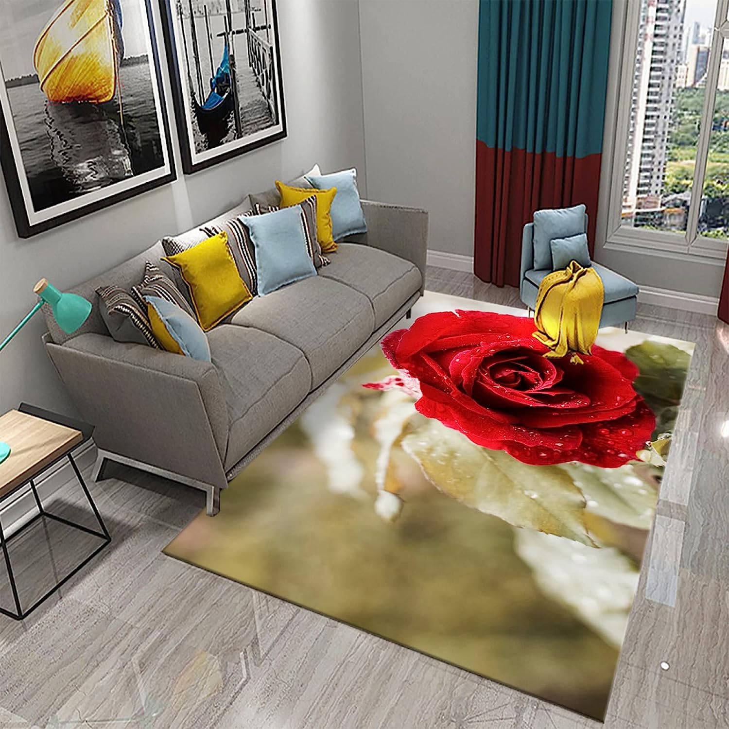 Area Rug, 3D Printed Red Rose Flower 50 X 80 Cm Anti-Skid Carpet Used For Bedroom, Living Room, Children'S Room, Home Decoration Carpet - Easy To Clean With Rubber Backing -3C0P+K3K