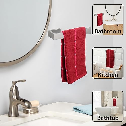 Miniatura 10 de TocTen Juego de 4 piezas de accesorios de baño cuadrados de acero inoxidable para toallas montado en la pared, incluye toallero, soporte para