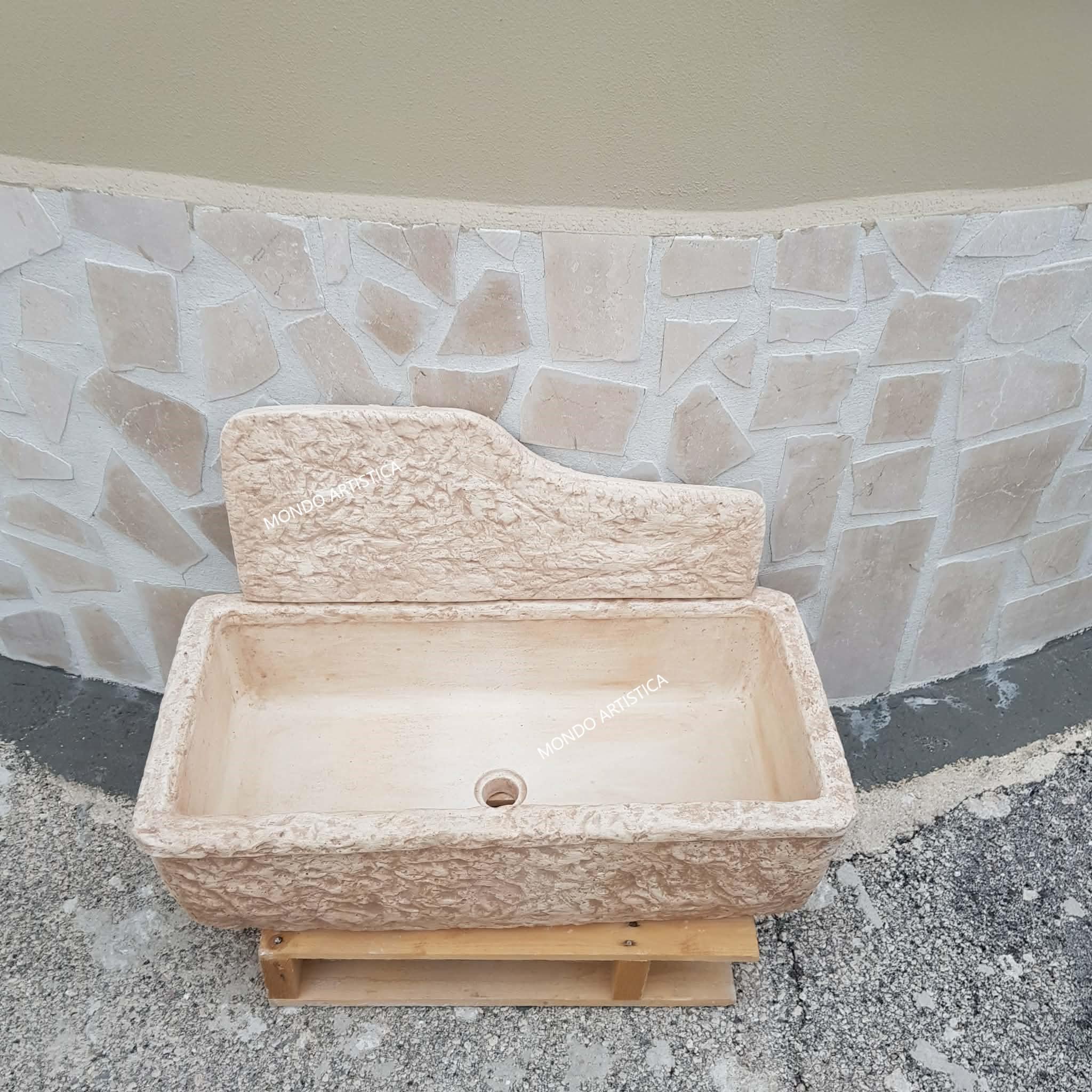 Lavello Lavandino In Cemento, Lavabo, Fontana, Vasca Unica Larghezza 80X40 Altezza 48 CM - Per Esterno Da Giardino Colore Sfumato rosa antico
