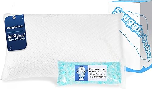 Snuggle-Pedic Almohada de enfriamiento de espuma viscoelástica de gel triturada para personas que duermen de lado, estómago y espalda Mantiene la