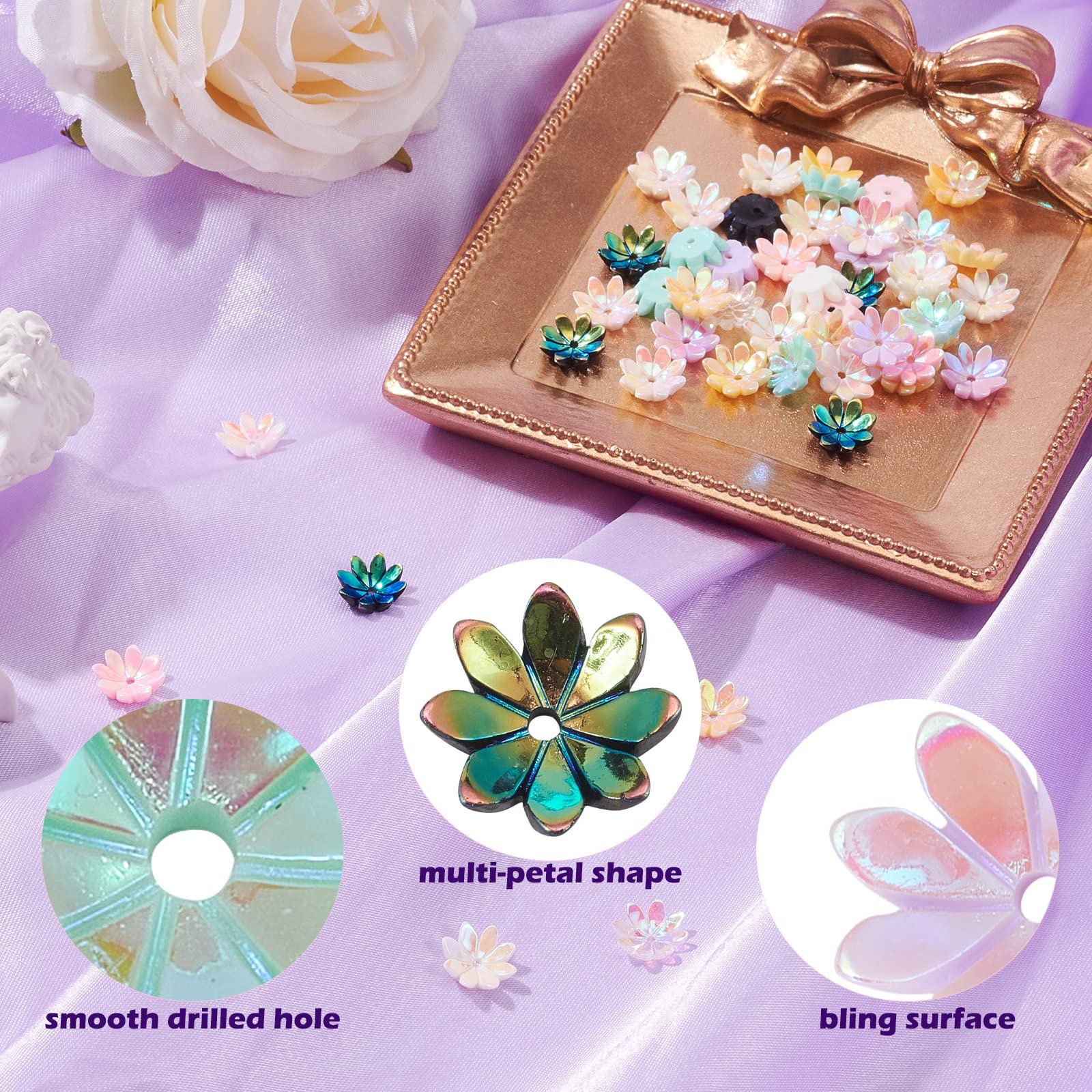 UNICRAFTALE 200 pz 5-Petali di Perline di Fiori tappi di Perline In Acciaio Inossidabile 8mm