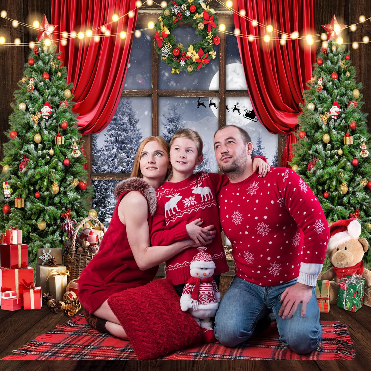 AIIKES 12-636 - Fondale fotografico natalizio con finestra di Natale, 3 x 3 m