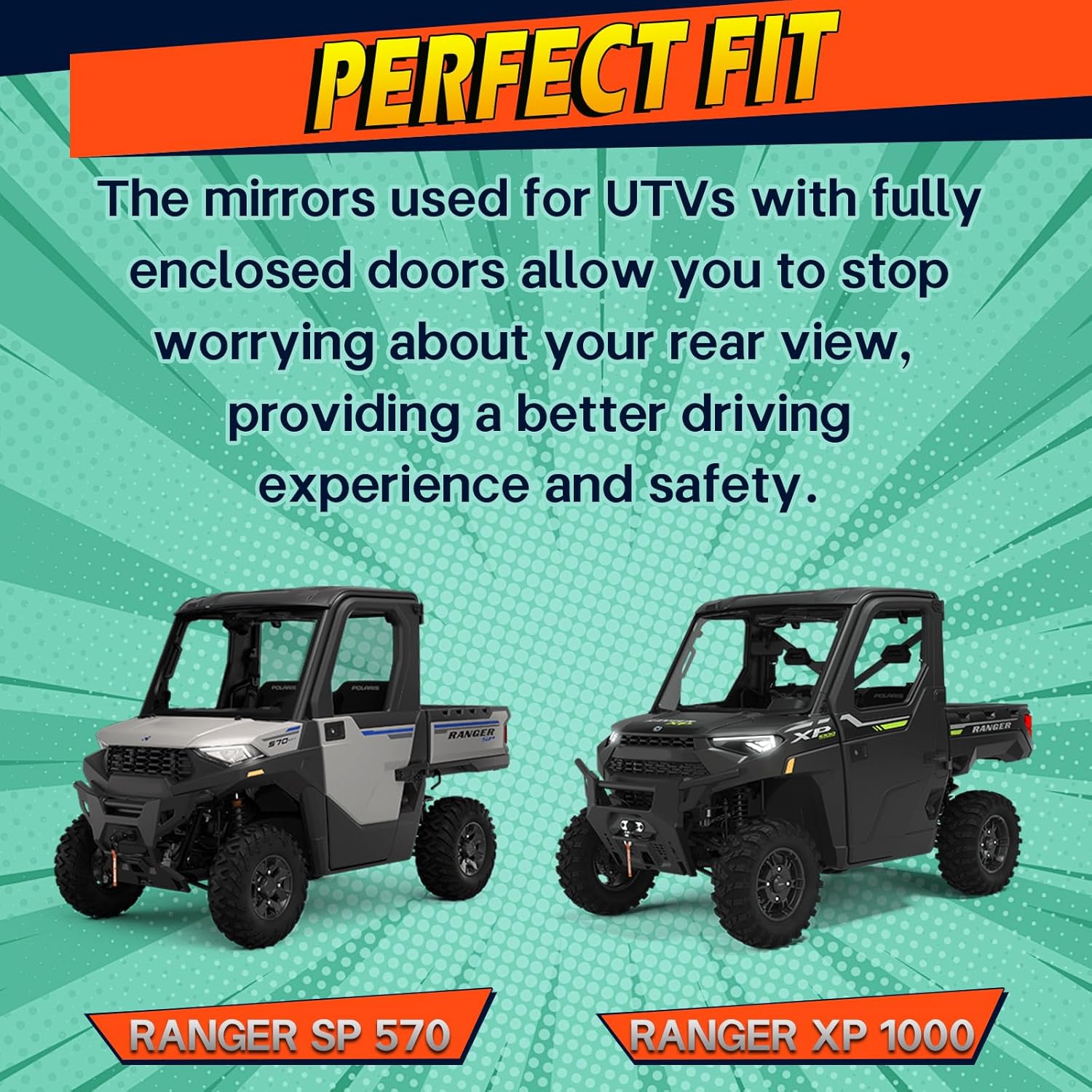 Ranger Side View Mirrors Door Mounted, The Spring Back Feature Allows Easy Reset After Fold, SHEJISI Upgraded UTV Mirrors for Full Door 2018-2026 Polaris Ranger Crew SP XP 570 1000, Polaris NorthStar