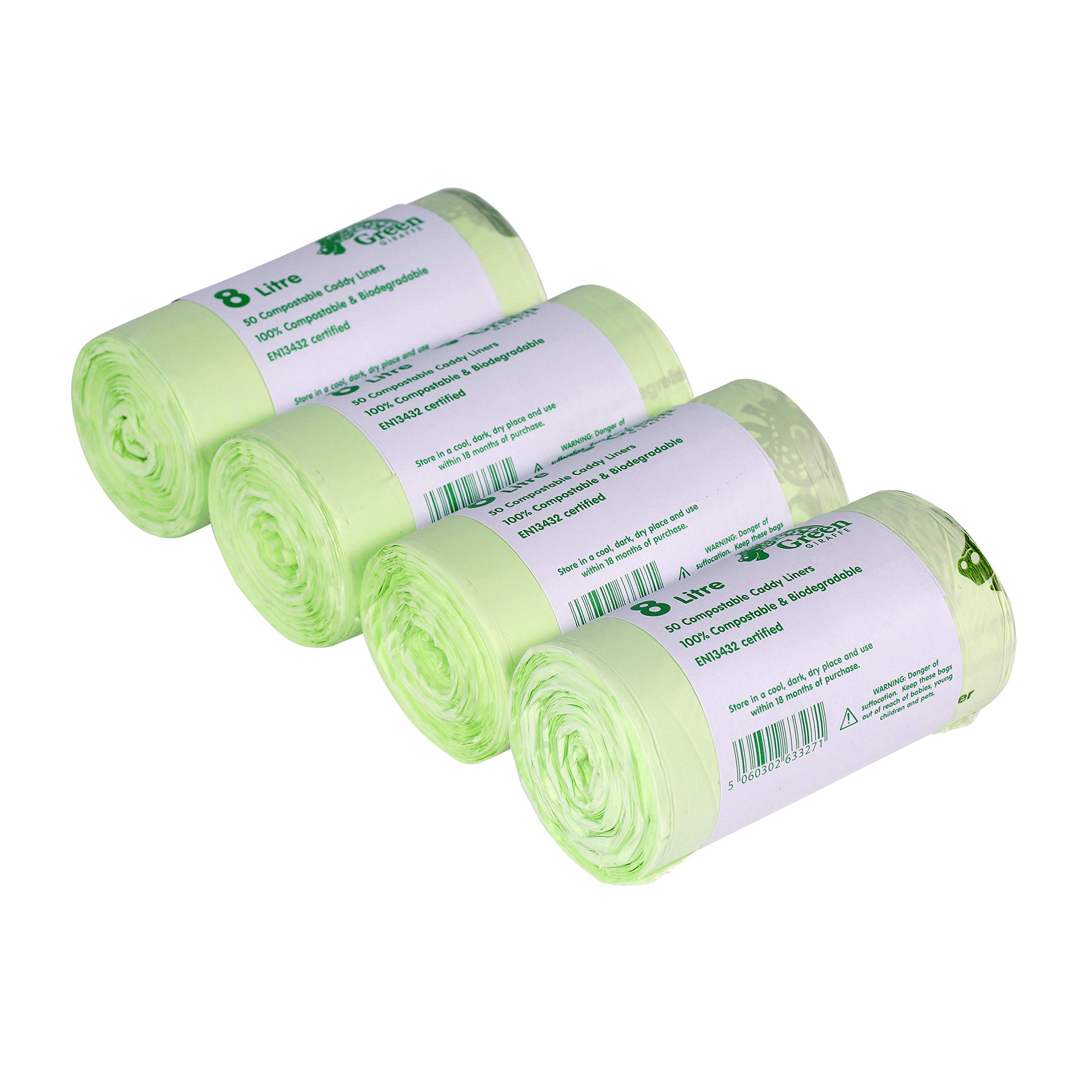 All-Green Green Giraffe 200 X 8L Compostable Caddy Liners - Food Waste Bin Bags - 4 Rolls