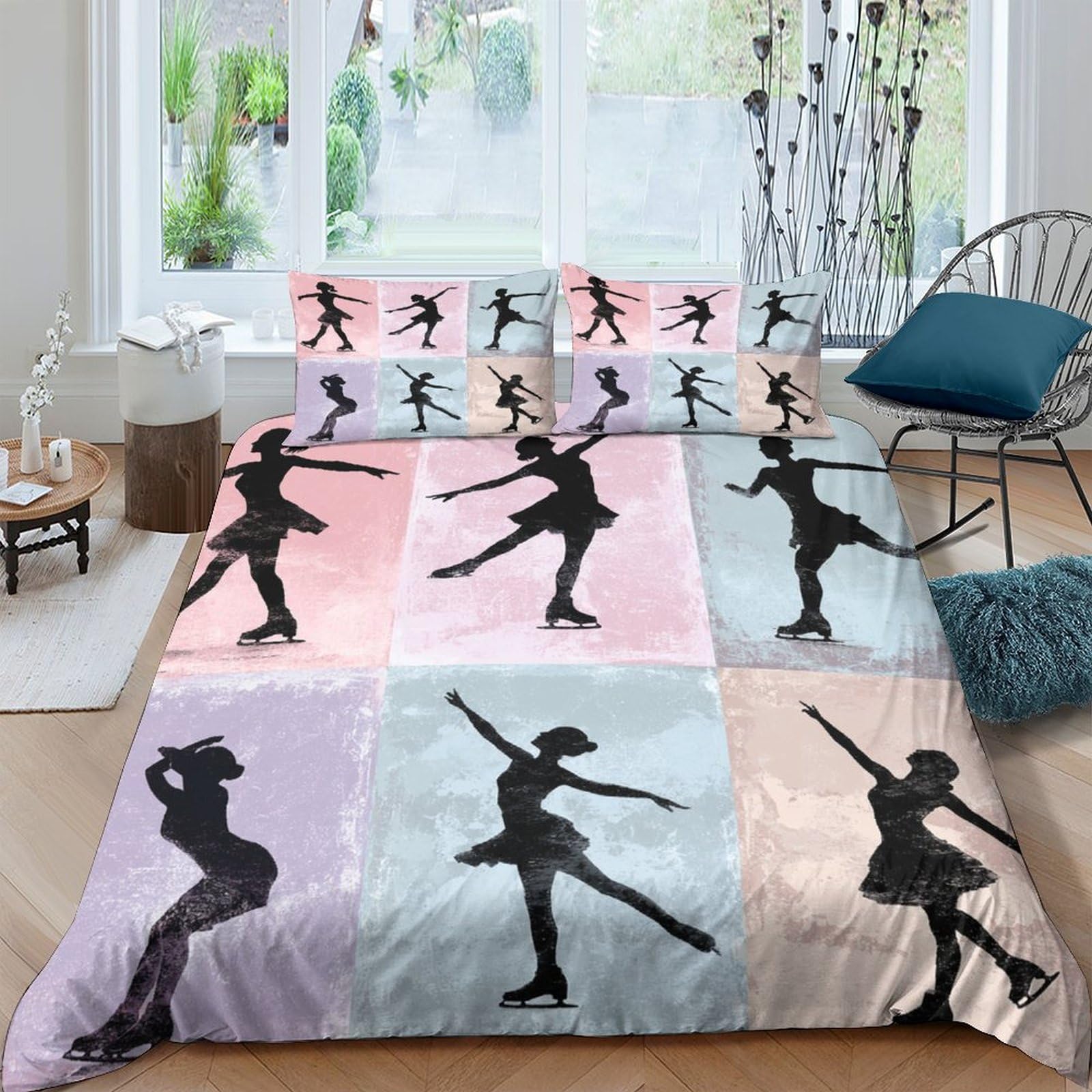 Ctjqhvkz Style-10 3D Printed Figure Skater Fitted Sheet Microfiber Soft Pastel Silhouette Bed Cover For Bedroom Dorm Mattress Decor Single（135X200cm）