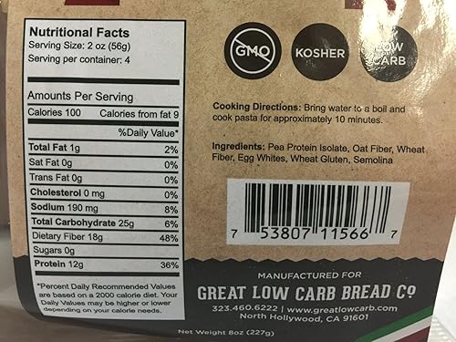 Miniatura 2 de Great Low Carb Bread Co. Rotini Pasta 8 oz. Pasta baja en carbohidratos, orgánica, kosher, sin OMG, para hacer macarrones con queso, ensaladas de