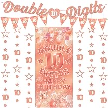 10th Birthday Decorations Banner Garland - 10 Pcs Rose Gold 10th Set