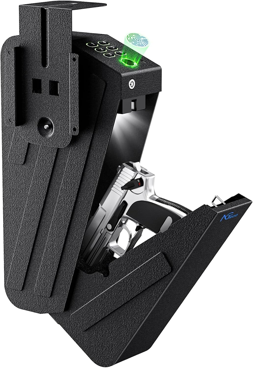 NGTeco Biometric Gun Safe for Handgun - Hidden Pistol/Handgun Safe, Fingerprint Gun Safe with Passcode & Backup Key, Secure Steel Drop-Down Mounted Hidden Gun Storage