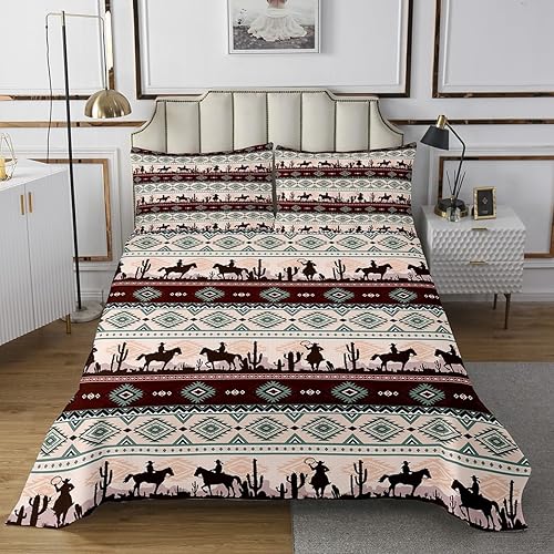 Miniatura 6 de Juego de colcha de retazos geométricos de color rojo y marrón, tamaño Queen, juego de edredón abstracto de piel de vaca vaquero, caballo vaquero,