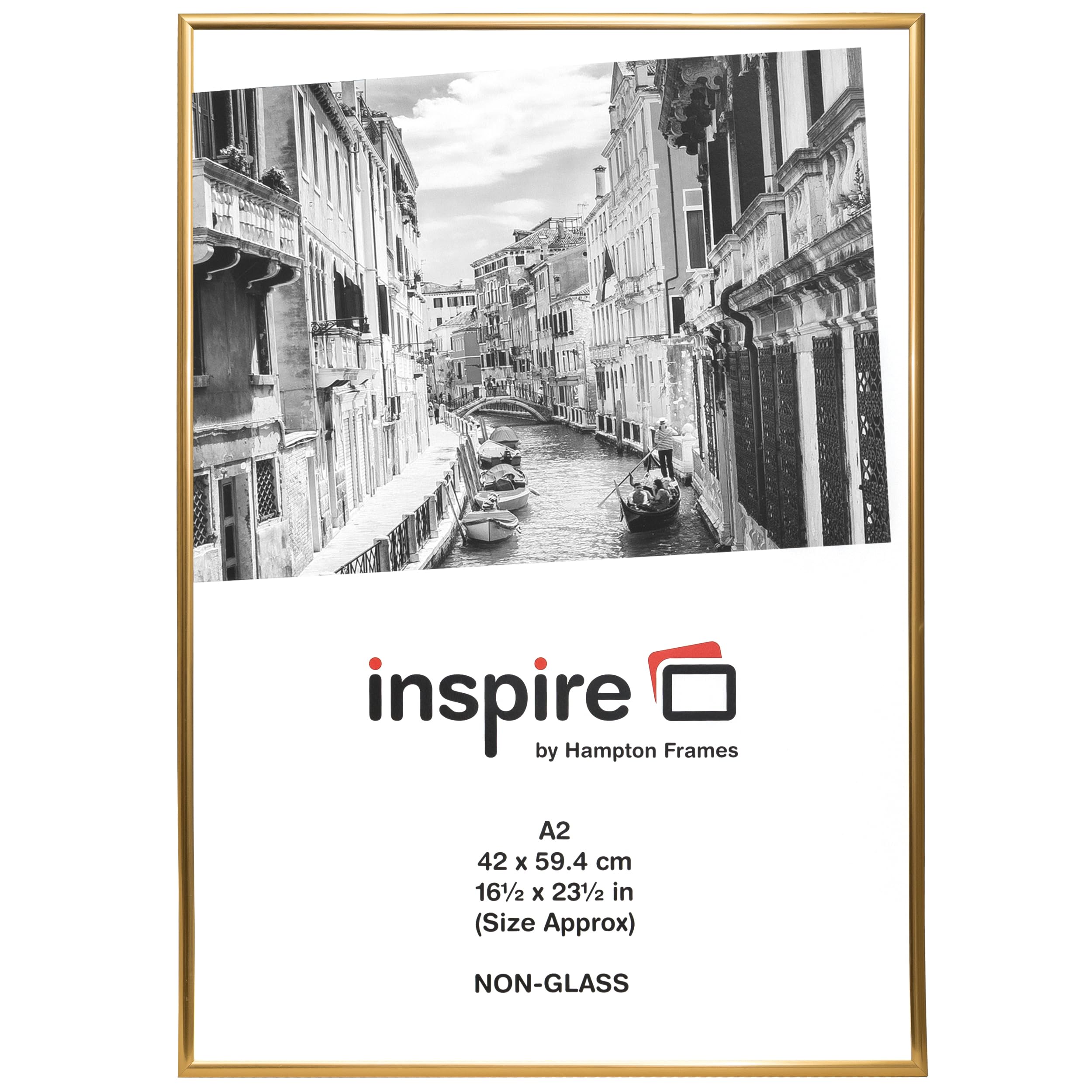 Hampton Frames Gold | A2 Backloader Poster Frame | 42X59cm, Acrylic (Non-Glass) | Lightweight, Easy Back Loading | Display Photos, Posters, Artwork