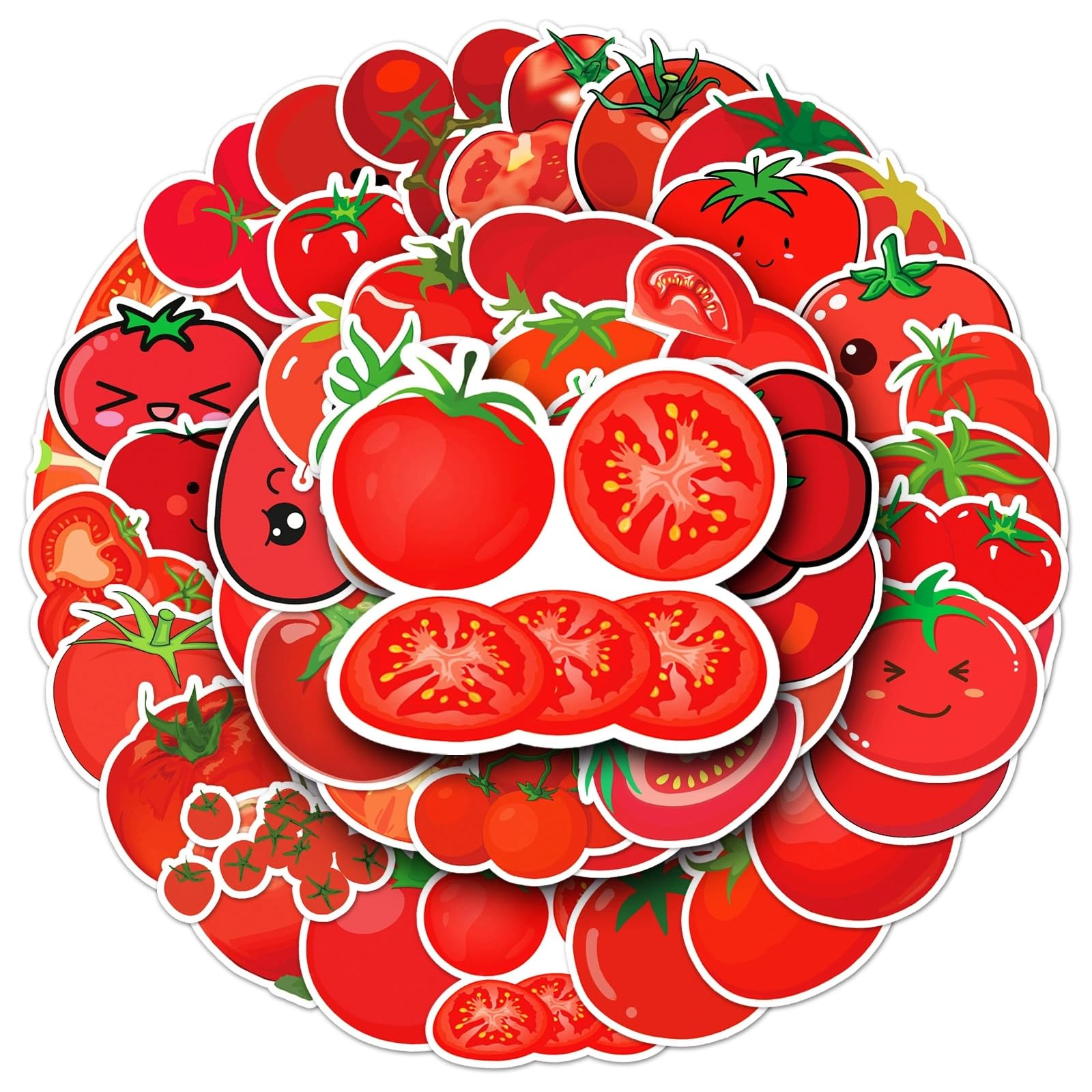 50Pcs Tomato Waterproof Vinyl Decals for Water Bottles Laptop Refrigerator Luggage Computer Mobile Phone Skateboard Décor Tomato Stickers