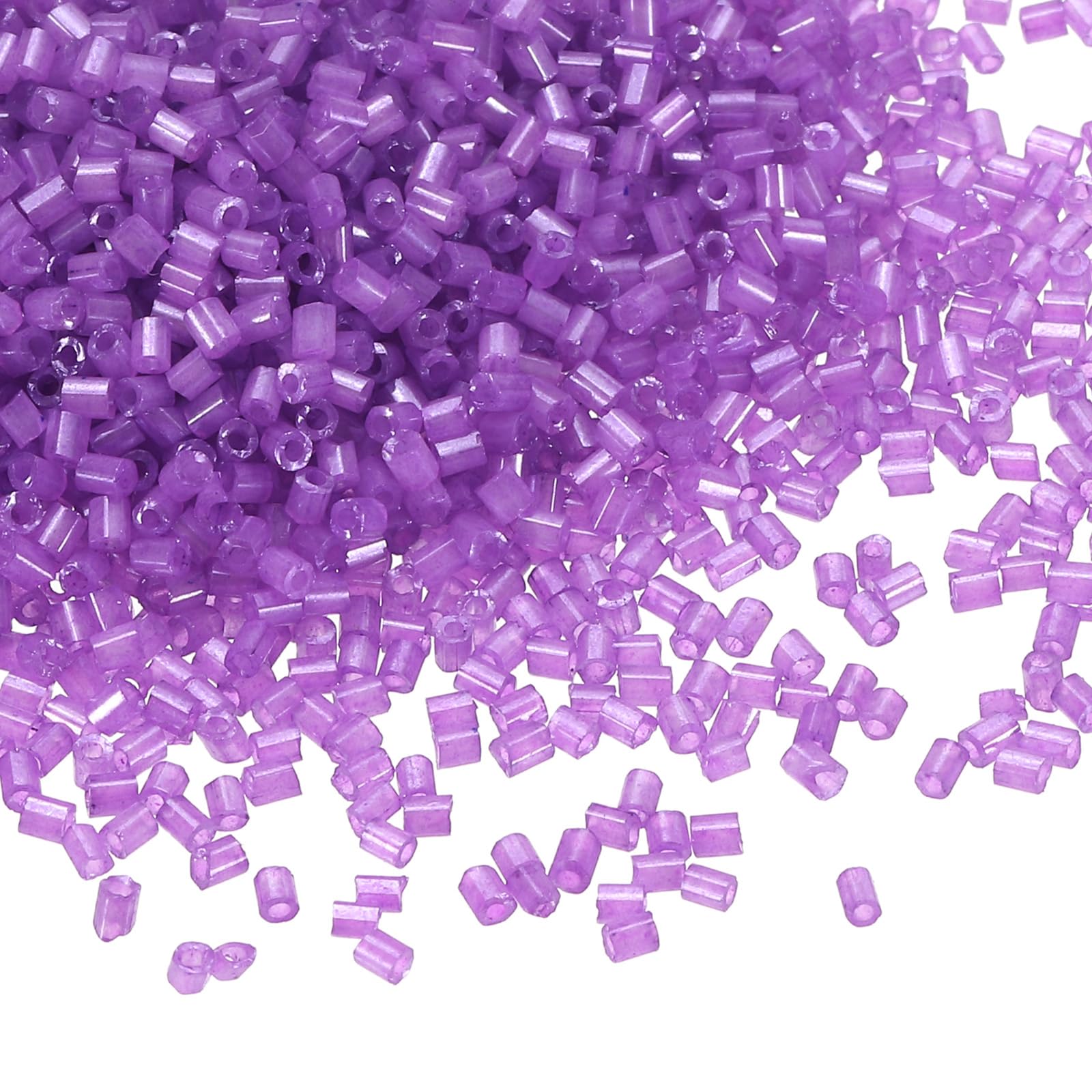 sourcing map 1400 Pcs Glass Bugle Beads, 1.5x1.5mm Tube Mini Loose Glass Seed Spacer Bead for DIY Earrings Necklaces Bracelets Jewelry Making (Cream-Light Purple)