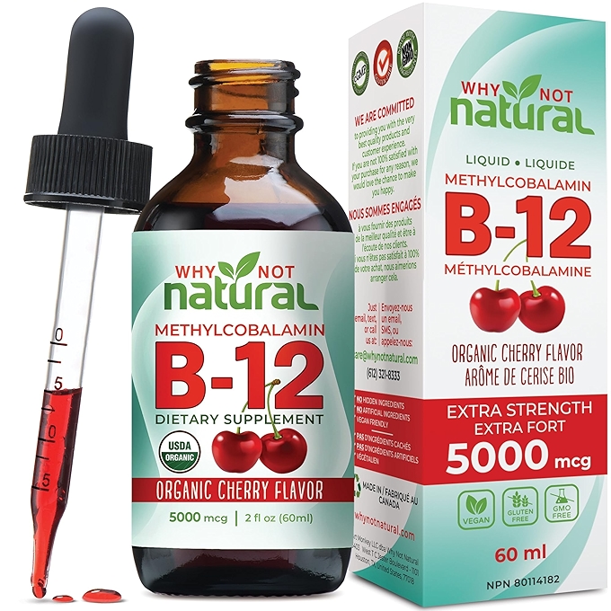 有机维生素B12液体 - 舌下超强配方，樱桃味，素食，提升吸收与能量