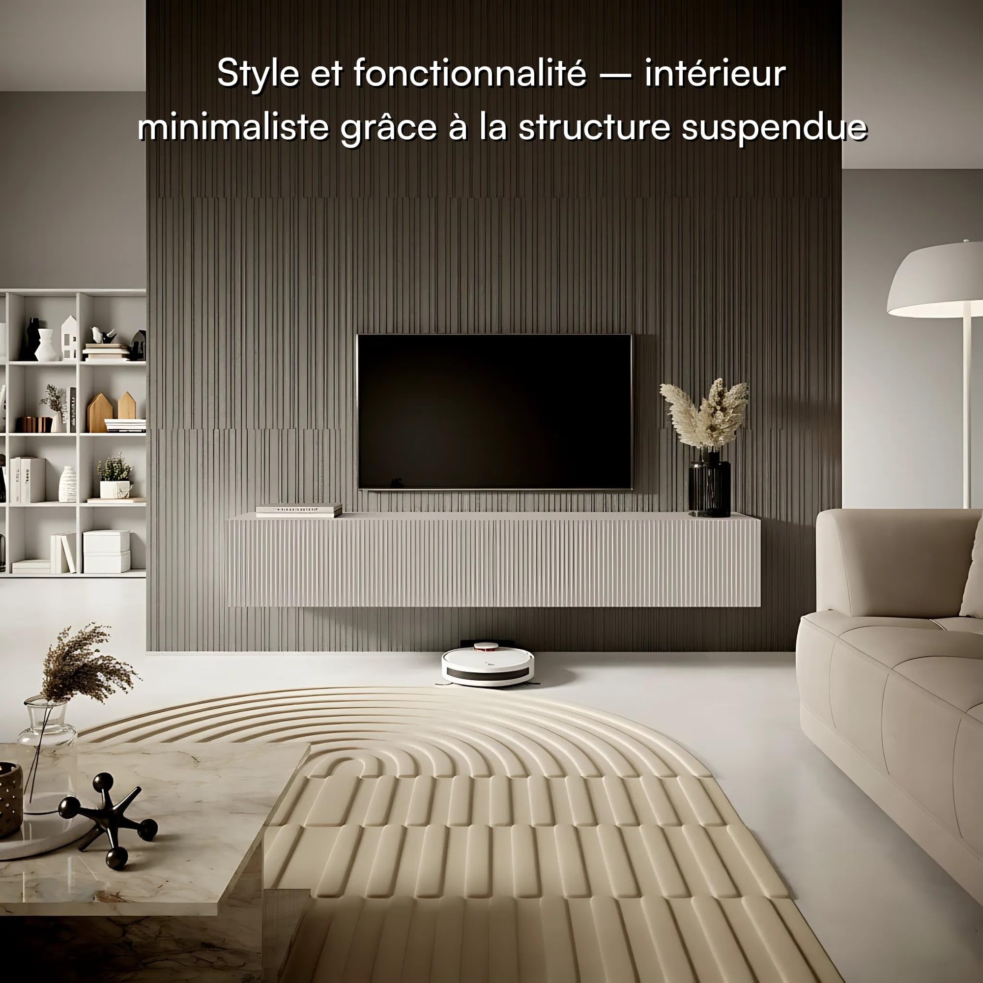 Selsey Meuble TV Armoire De Télévision 175 cm Suspendu Façade Fraisée Beige Gris Veldio