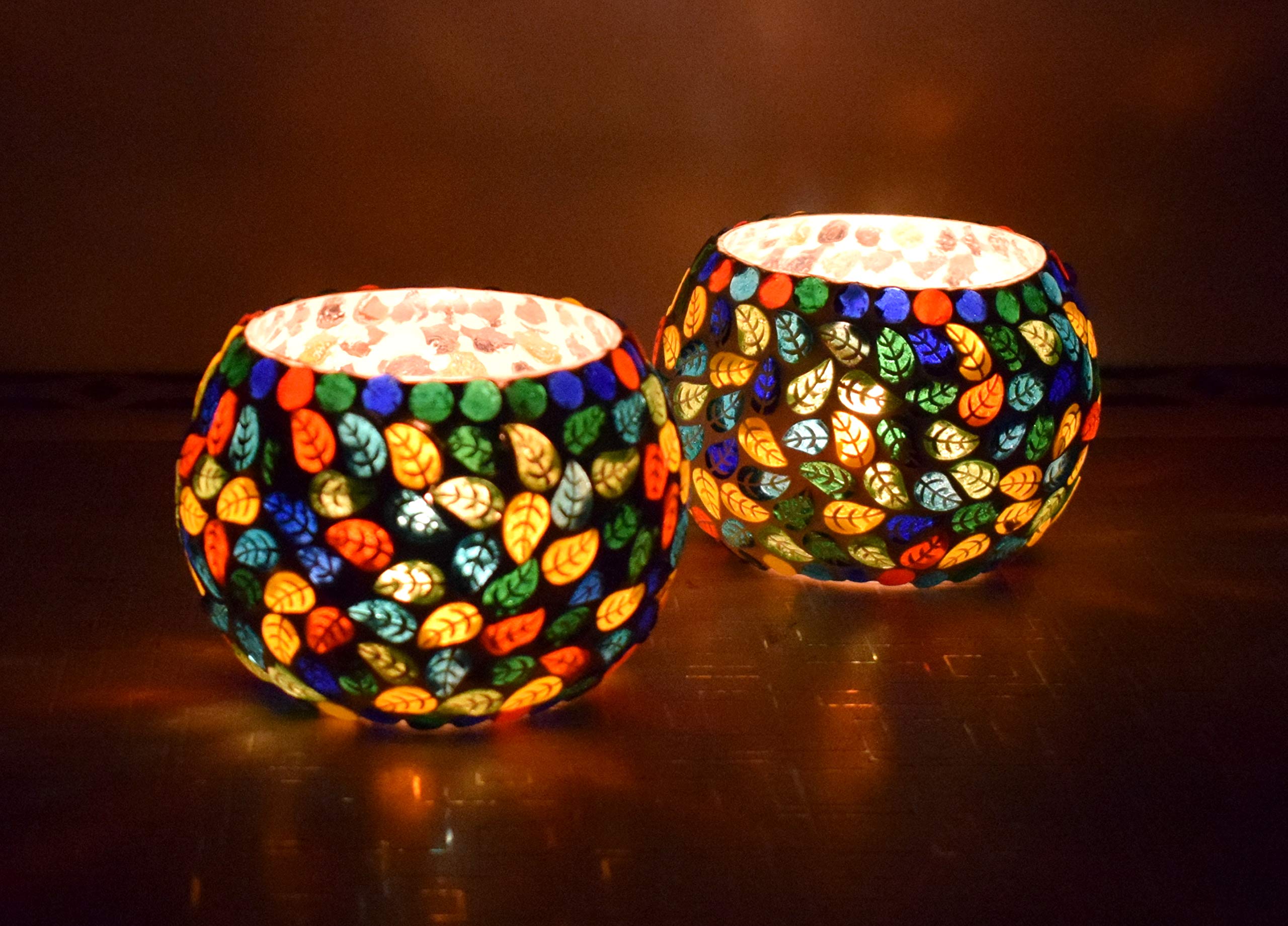 Glass Decorative Votive Tealight Candle Holder, Pack of 2