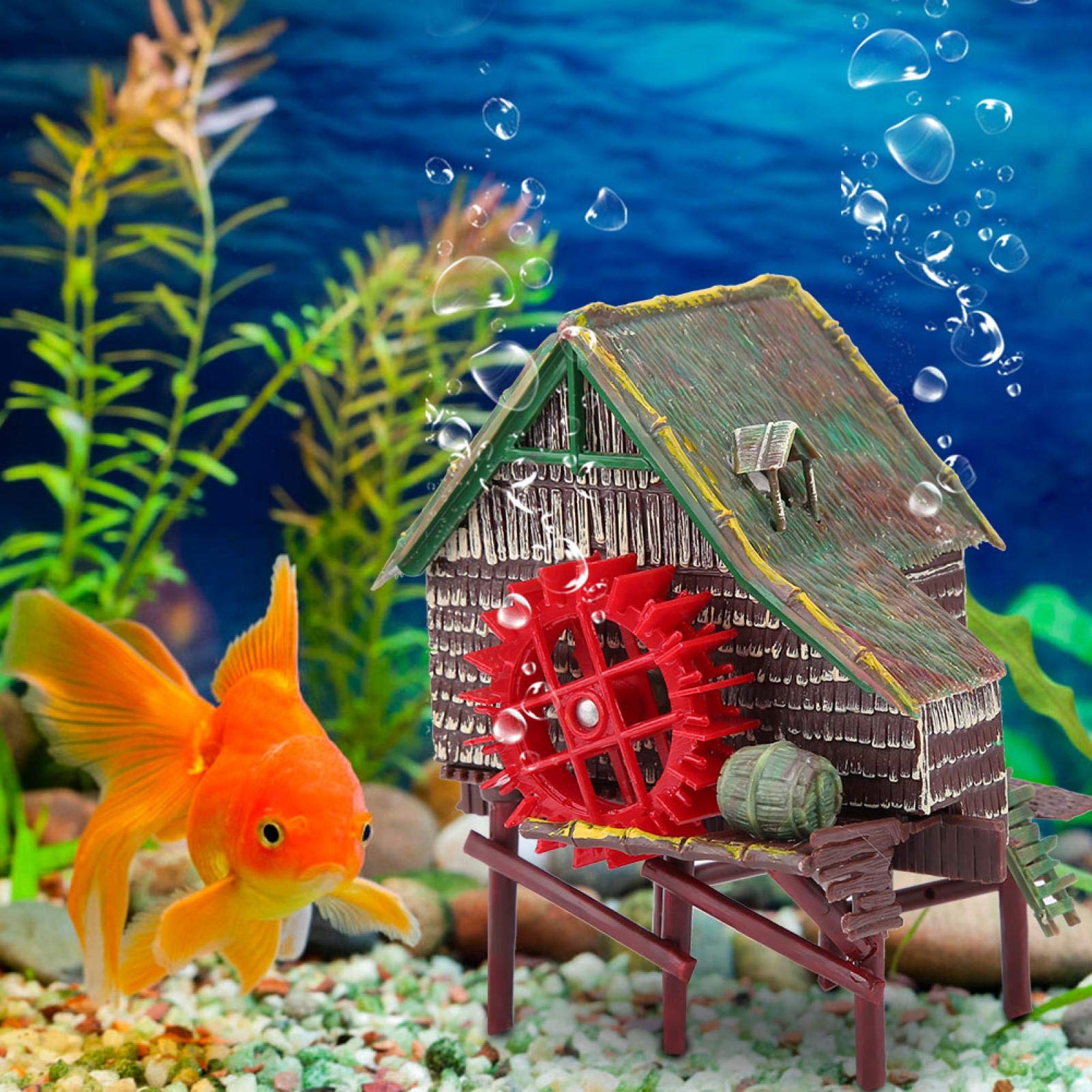 Decorazioni classiche in resina per acquario, accessori per acquario, castello di pietra in resina, decorazione paesaggistica per piccoli gamberetti (grande ruota ad acqua)
