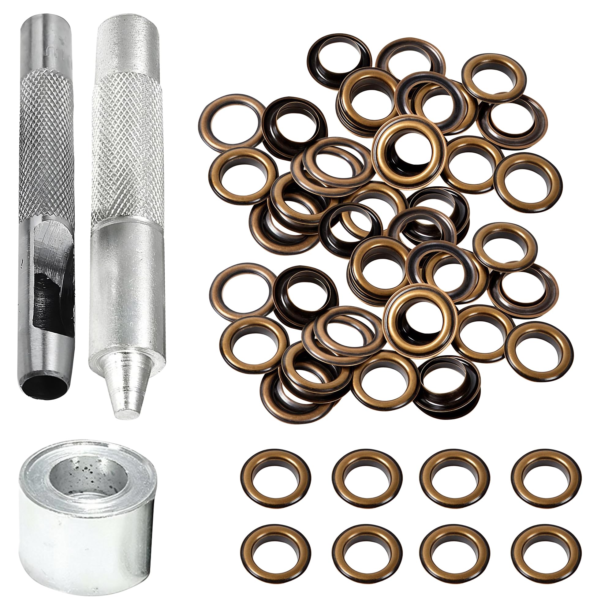 WedDecor Ajuste Ojales Herramientas 100Pcs 20mm Bronce Ojales Con 3pcs Herramientas de Mano para Fijación Ojales En Artesanía en Piel, Artes y Manualidades Proyectos, Manualidades, Ropa