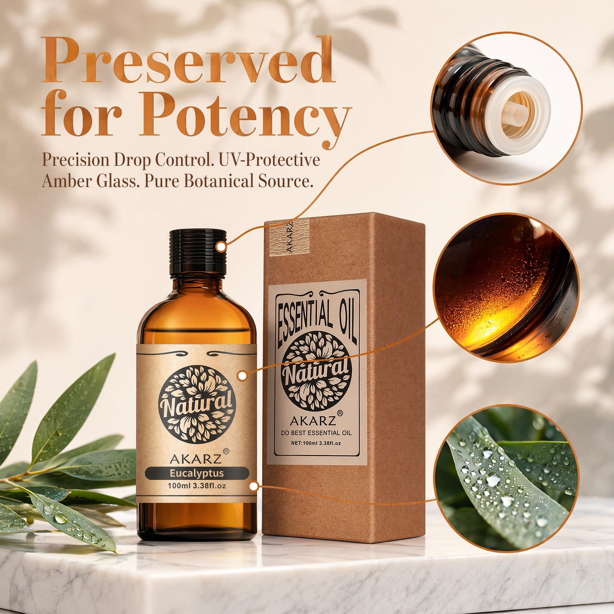 AKARZ 100ml Olejek esencjny z Eukaliptusa - Naturalny olejek aromatyczny do dyfuzorów, lamp aromatycznych i aromatów pomieszczeń