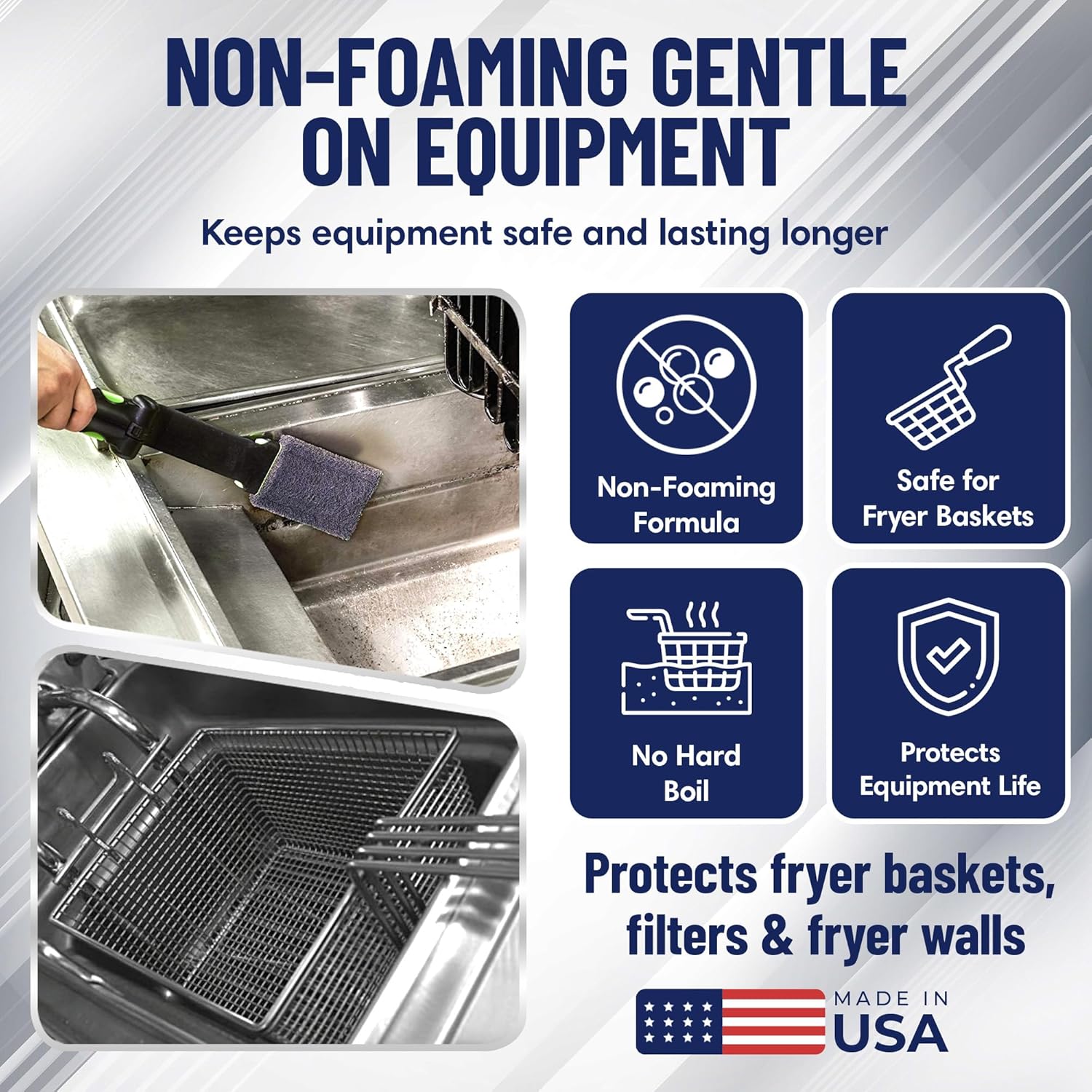 Fry-Whiz 4 Gallons Deep Fryer Cleaner - Commercial Formula for Ovens, Grills & Griddles - No Boil Out Required - Removes Carbon, Grease & Rust - Non-Foaming Food Service Supply (4 x 1 Gallon)