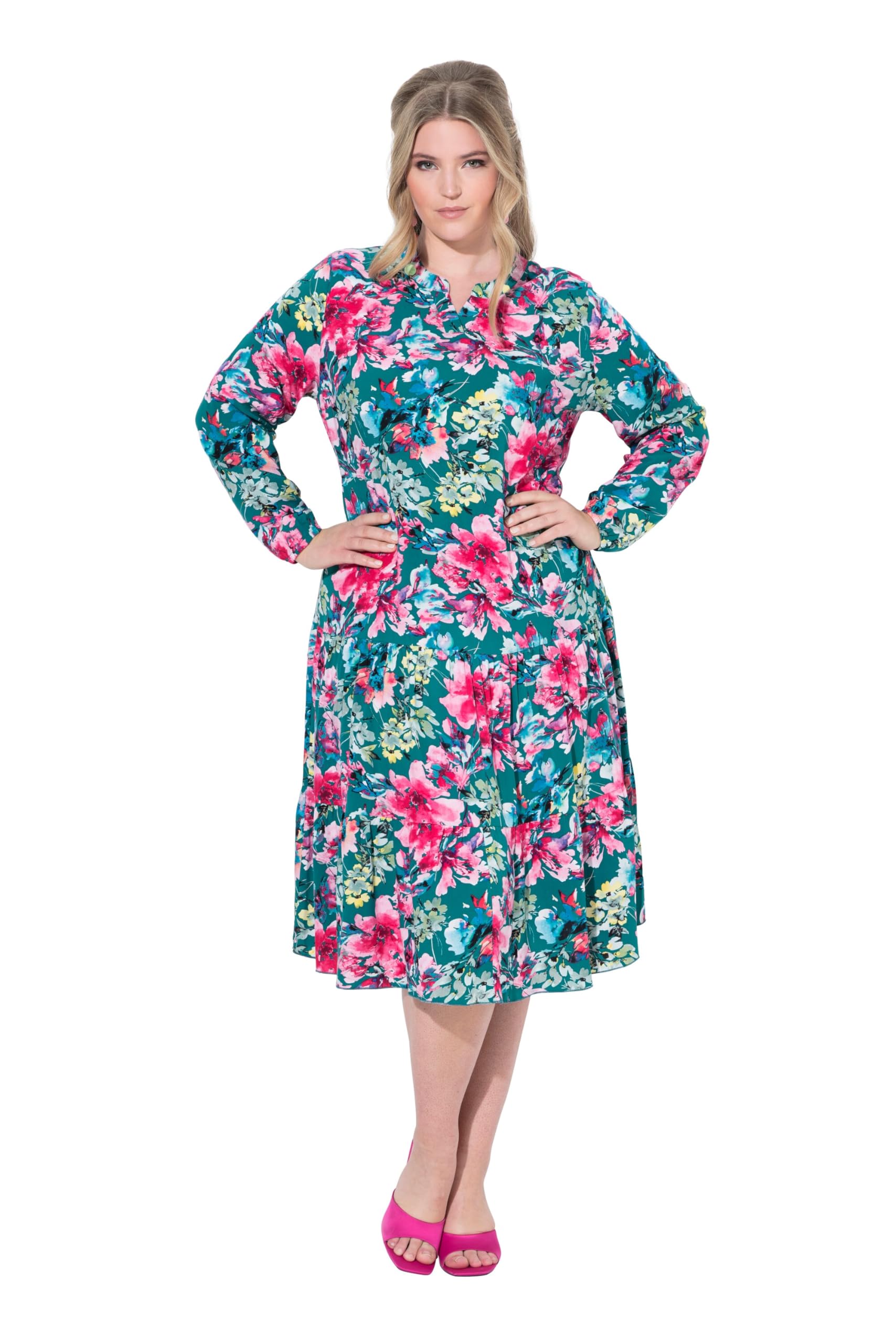 MIAMODA Damen große Größen Übergrößen Plus Size Midikleid, Blumenmuster, doppelter Saumvolant 841142