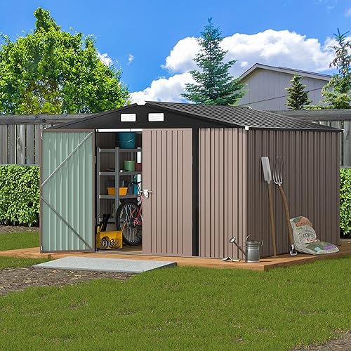Miniatura 9 de UDPATIO Cobertizo de almacenamiento al aire libre de 10 x 10 pies, cobertizos exteriores y almacenamiento al aire libre de metal de acero