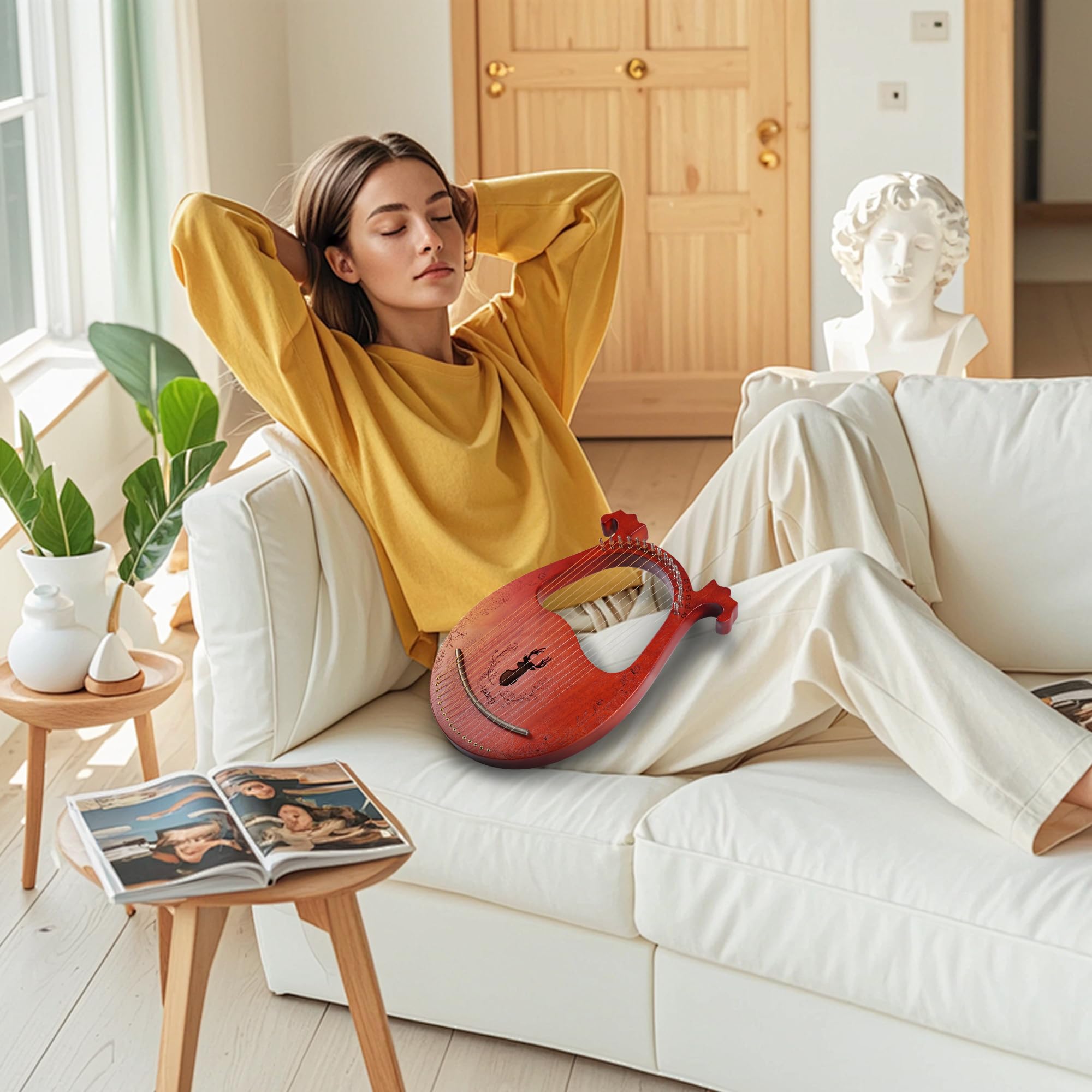 Mulucky Arpa a 16 corde in metallo, corpo in mogano, sella in rame, mini strumento musicale con chiave per accordatura e borsa per principianti