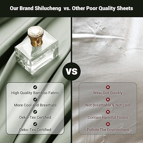 Miniatura 6 de Shilucheng Juego de sábanas de bambú transpirable y refrescante, 1800 hilos, súper sedosas, suaves con bolsillo profundo de 16 pulgadas, 4 piezas
