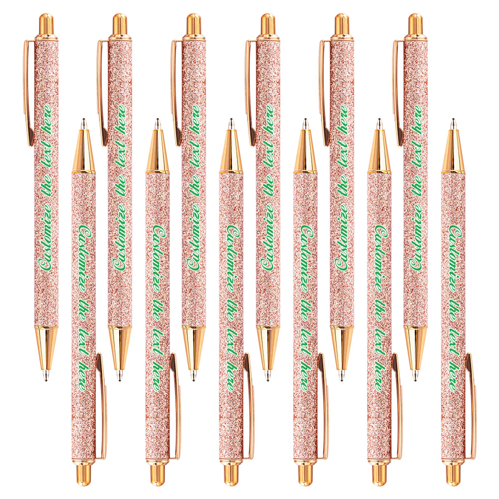 LINMQIU Personalized Ballpoint Pens with Text - Customized Rose Gold Ballpoint Pen - Black Ink Pen - Comfortable Grip - Cute Glitter Pen for Graduation, Birthday, Wedding - Stunning Gift Pen - 96PCS