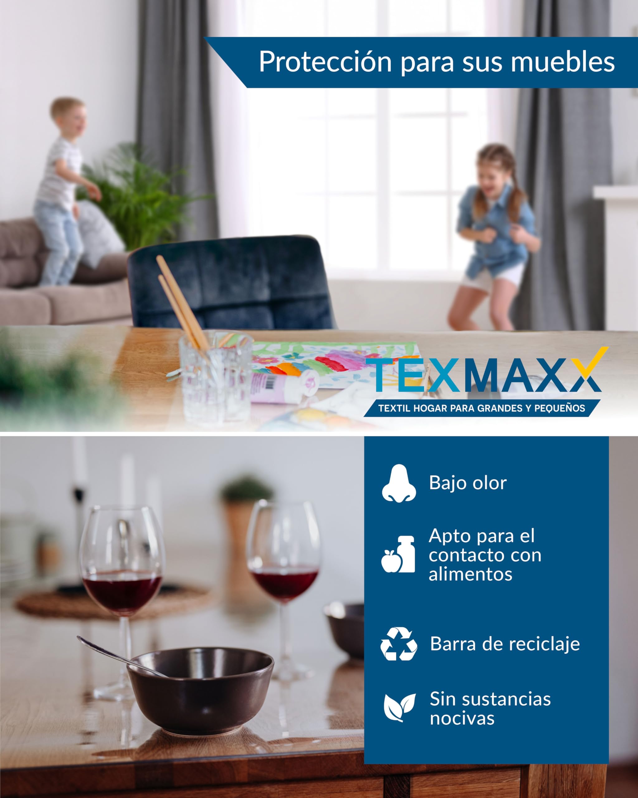 TEXMAXX Protector de Mesa Transparente de 2 mm con Bordes Biselados – Cubierta de PVC en Varios Tamaños para Escritorio, Encimeras y Superficies – Medida 90 × 140 cm