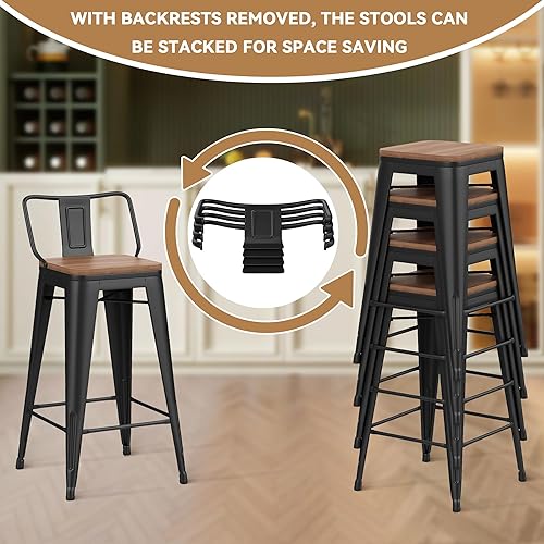 Miniatura 4 de Changjie Furniture Juego de 4 taburetes de bar giratorios de 24 pulgadas con respaldo, taburetes de bar industriales para cocina (giratorios de 24